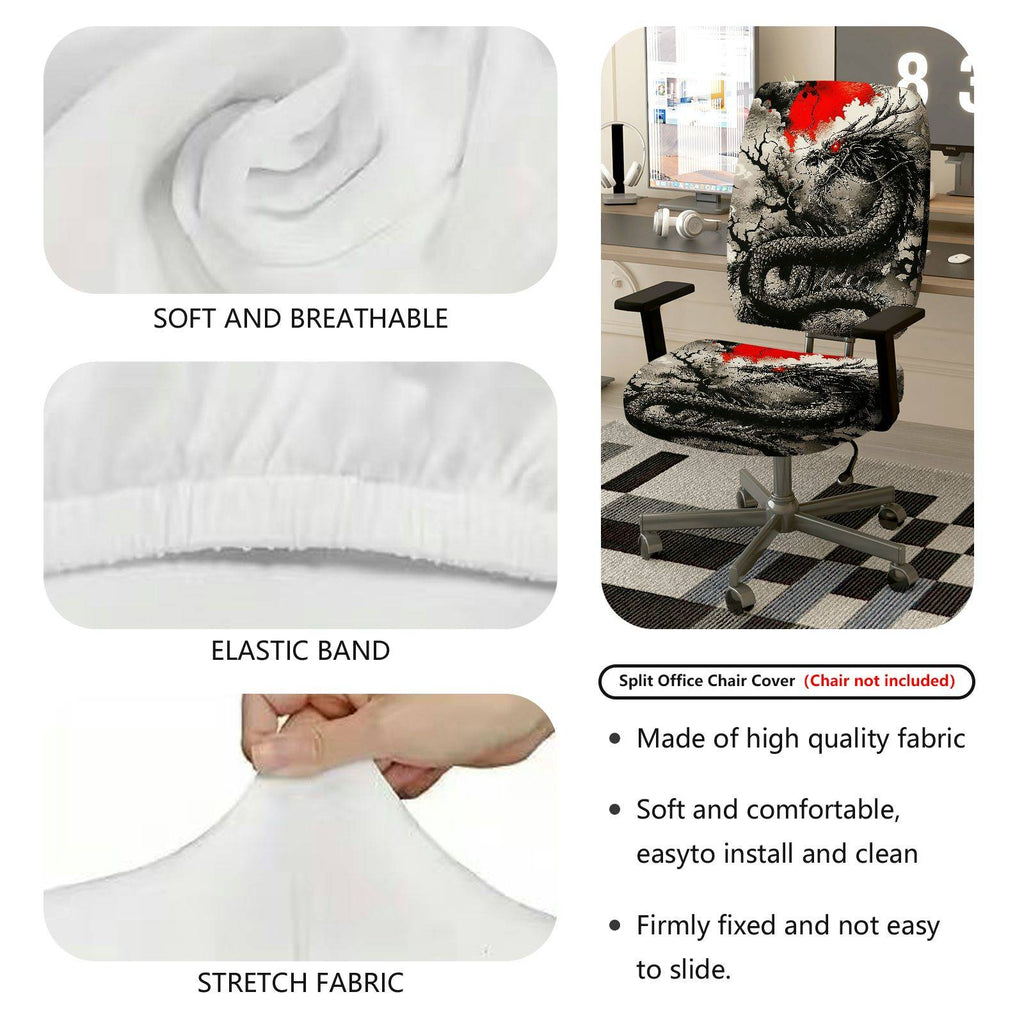 2-Piece Dragon Mythical Red Black Magic Art  Computer Chair Cover Set, Seat and Backrest