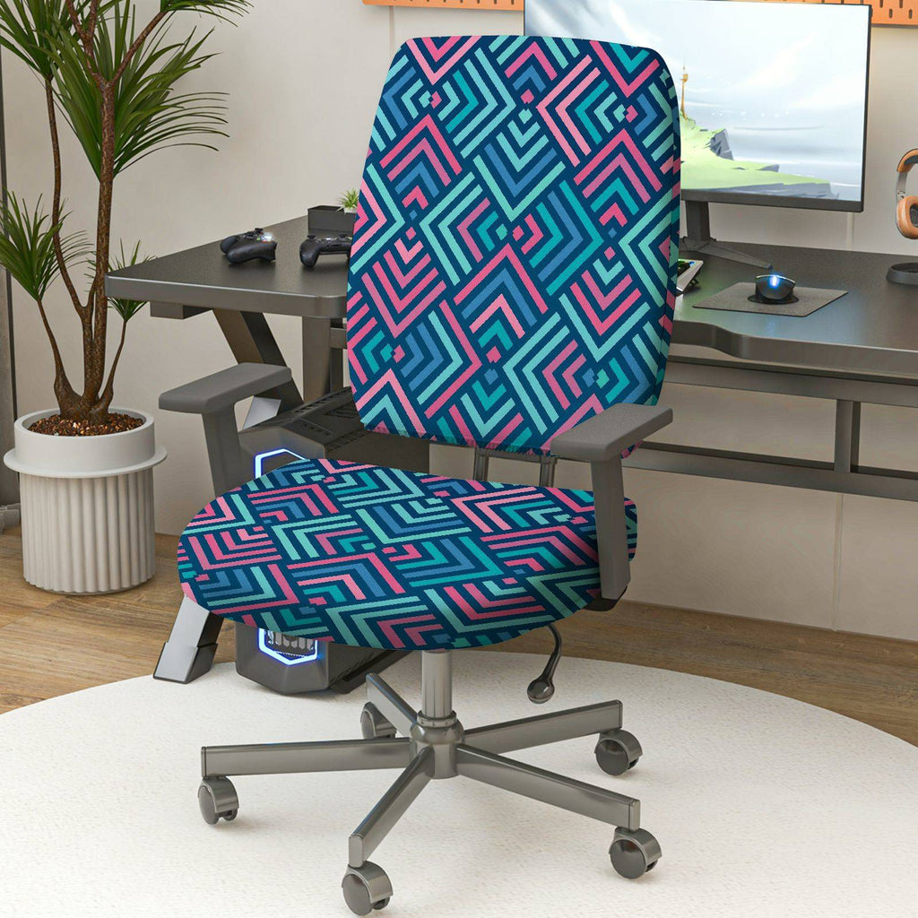 2-Piece Geometric Pattern Colorful Adjustable Modern  Computer Chair Cover Set, Seat and Backrest