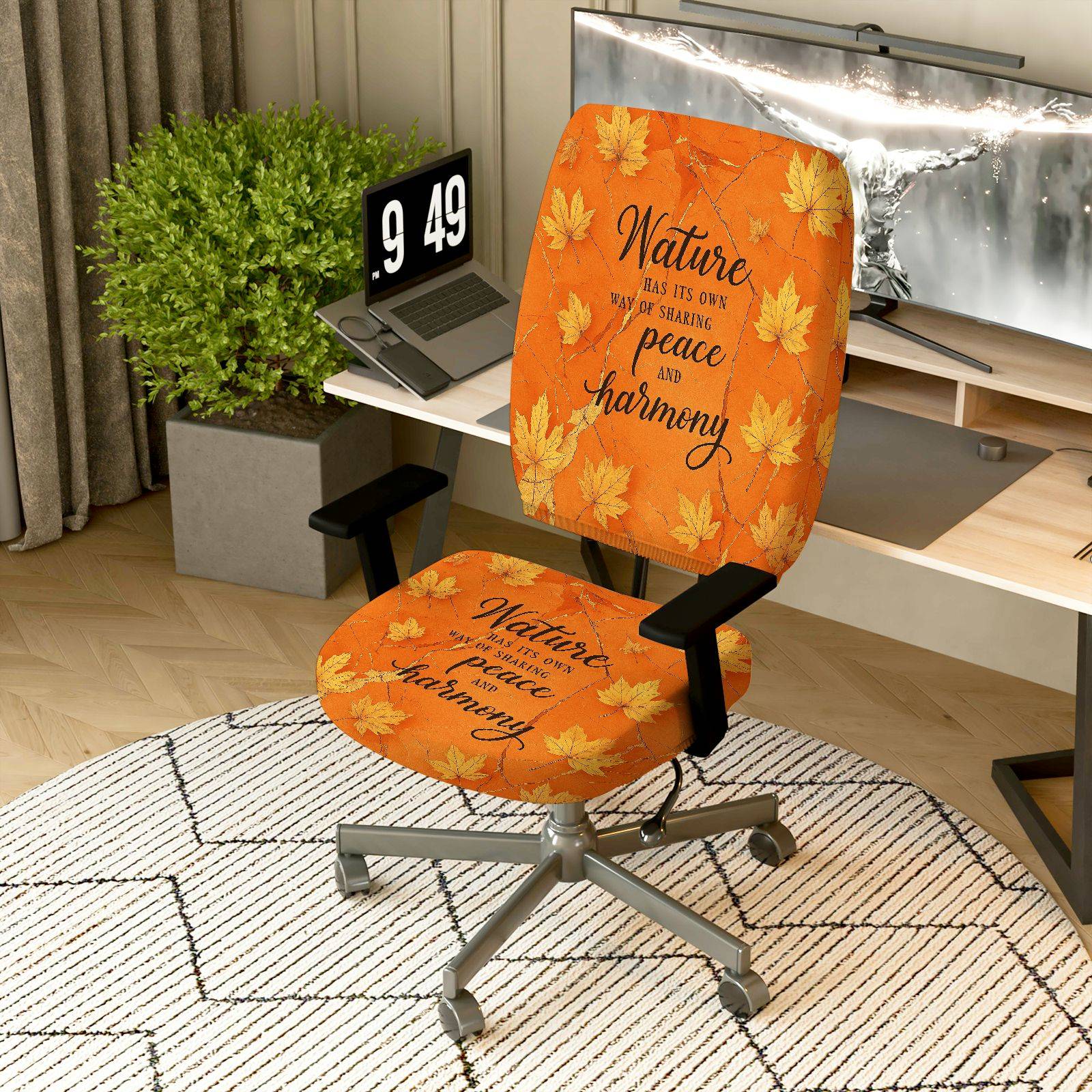 2-Piece Autumn Maple Leaf Nature Peace Harmony  Computer Chair Cover Set, Seat and Backrest