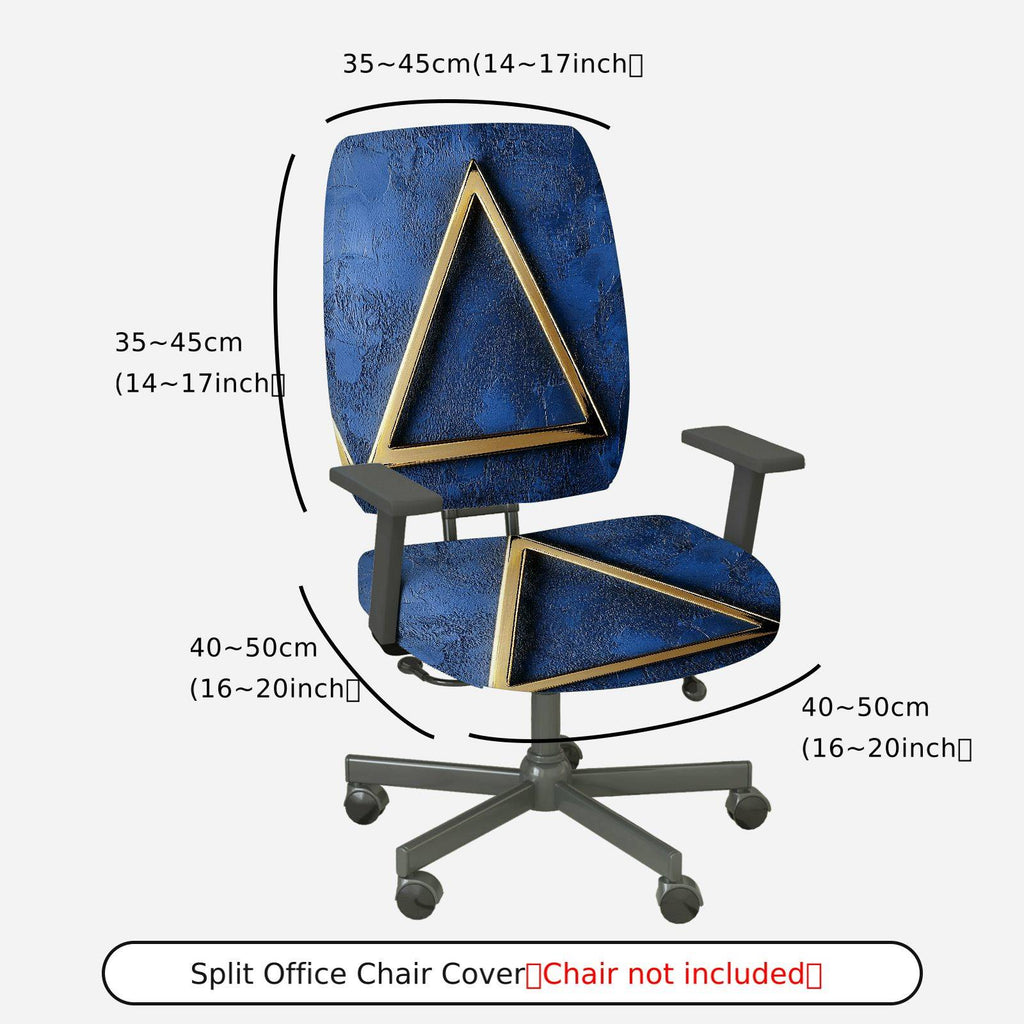 2-Piece Geometric Design Modern Blue Gold Triangle  Computer Chair Cover Set, Seat and Backrest