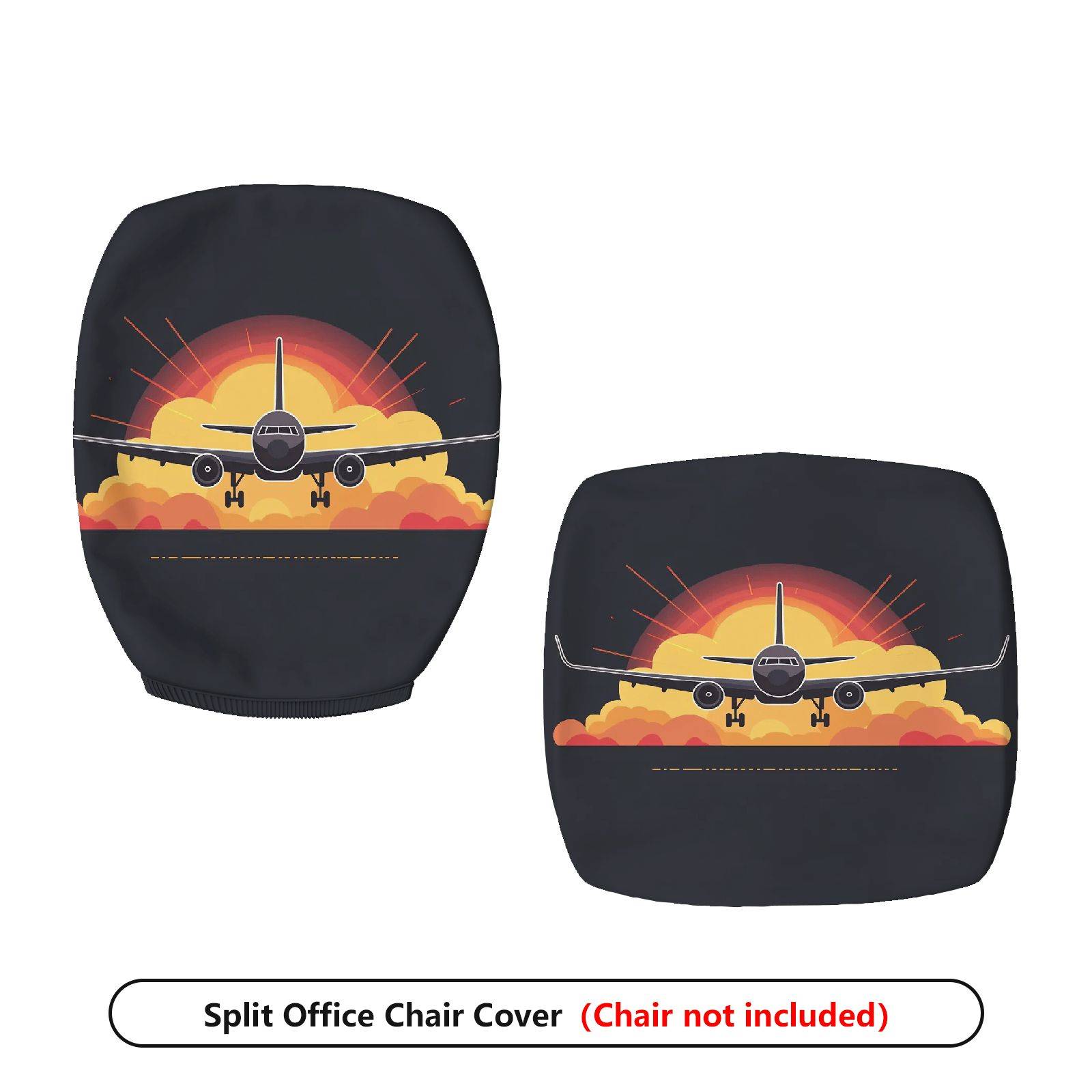 2-Piece Airplane Sunset Clouds Journey Adventure Travel  Computer Chair Cover Set, Seat and Backrest