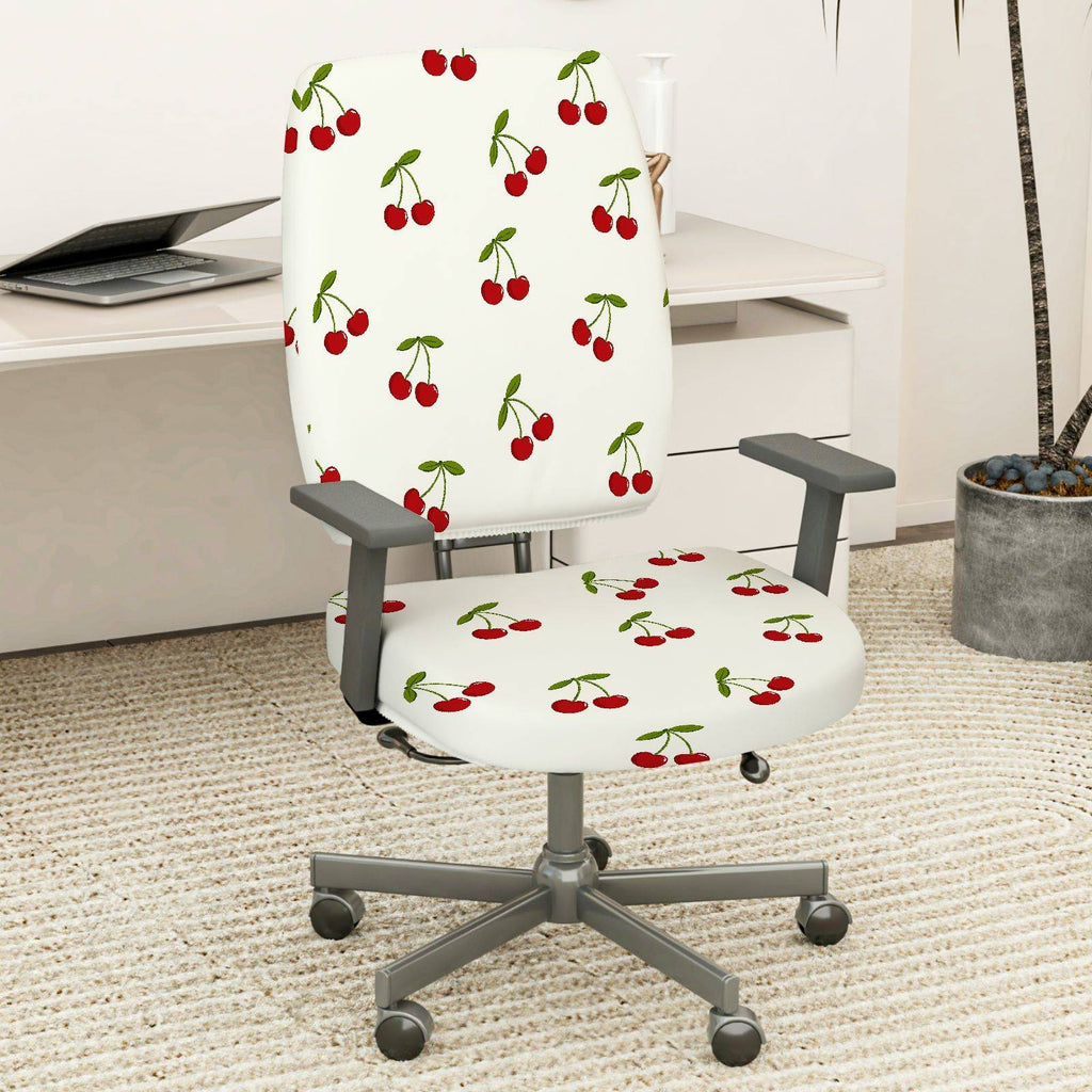 2-Piece Cherry Pattern Red Green White  Computer Chair Cover Set, Seat and Backrest