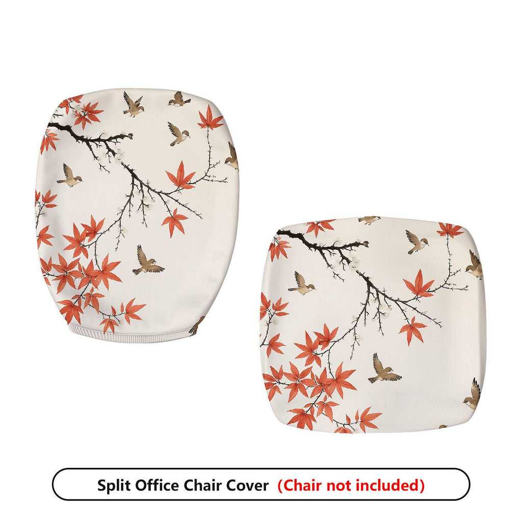 2-Piece Autumn Bird Maple Tree Decorative  Computer Chair Cover Set, Seat and Backrest