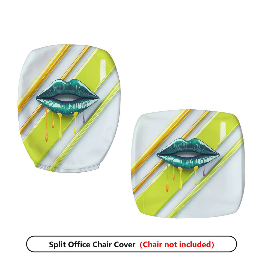 2-Piece Artistic Colorful Lips Stripes Green Yellow Print  Computer Chair Cover Set, Seat and Backrest
