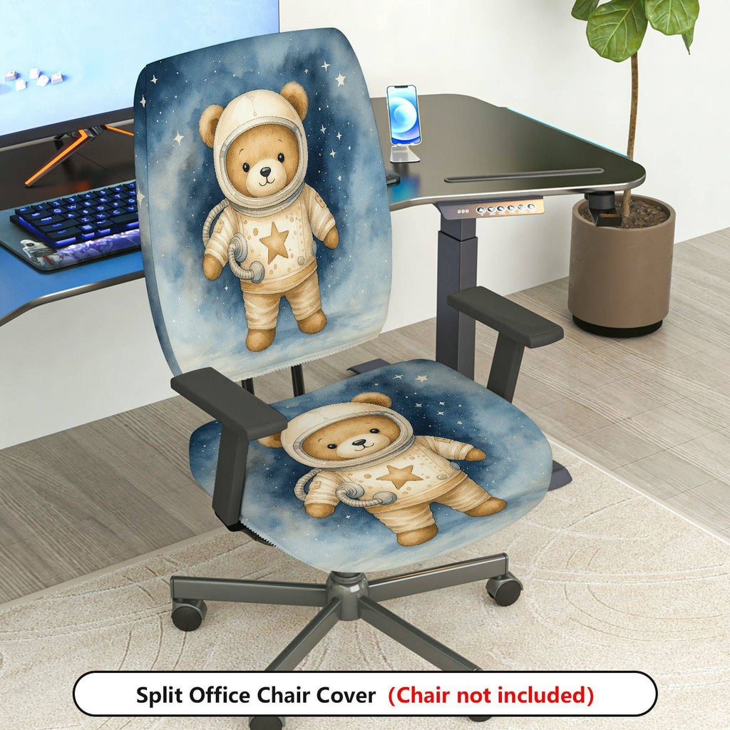 2-Piece Astronaut Bear Starry Sky Universe Space  Computer Chair Cover Set, Seat and Backrest