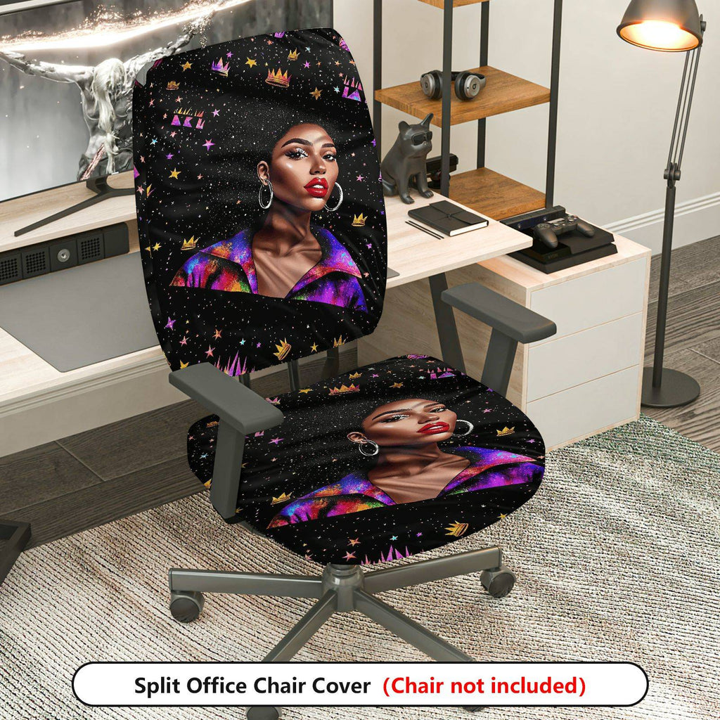 2-Piece African American Woman Galaxy Crown Star  Computer Chair Cover Set, Seat and Backrest