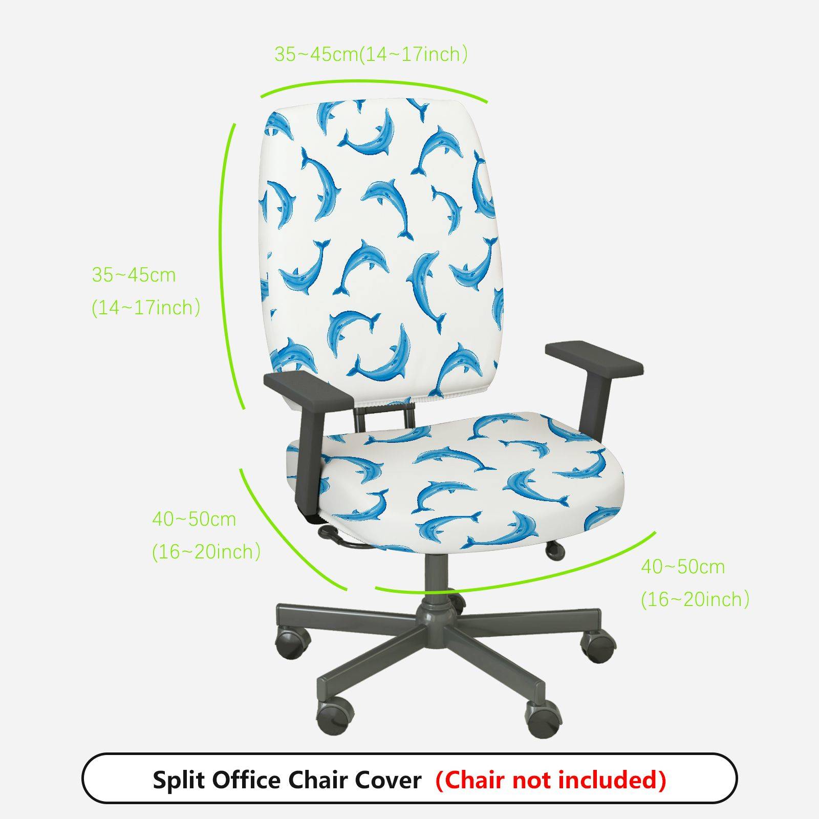 2-Piece Blue Dolphin Ocean Marine Cute Animal  Computer Chair Cover Set, Seat and Backrest