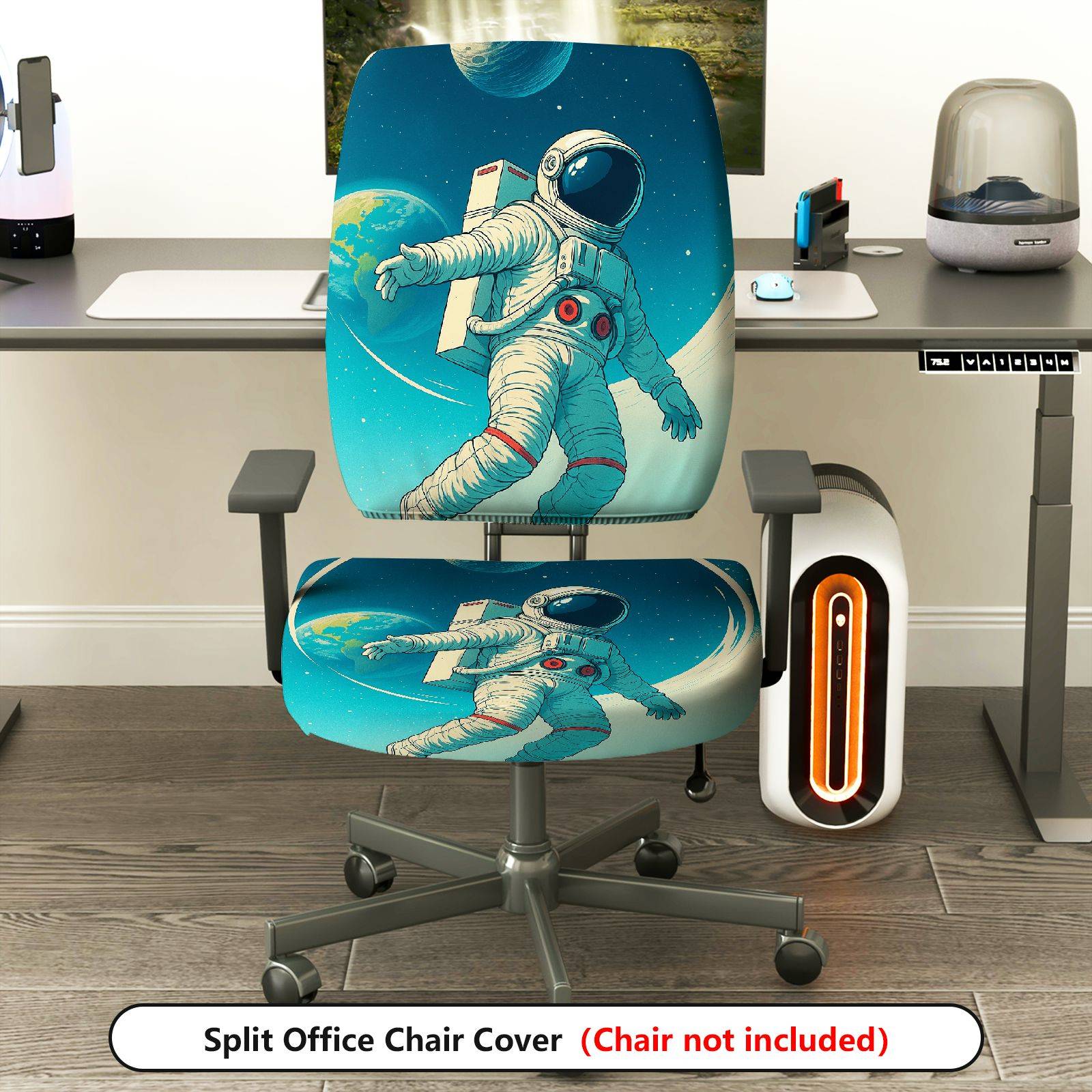 2-Piece Astronaut Space Galaxy Stars Planet  Computer Chair Cover Set, Seat and Backrest