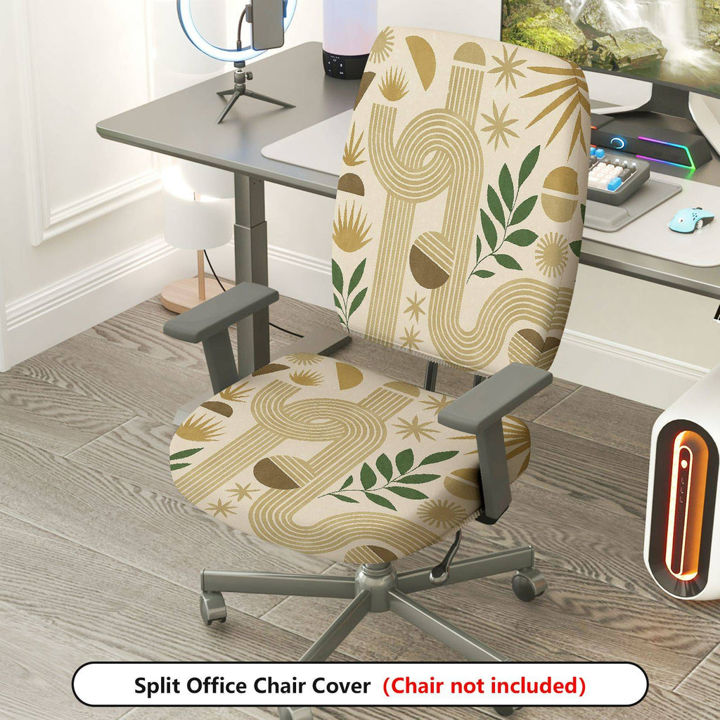 2-Piece Geometric Botanical Abstract Neutral Modern  Computer Chair Cover Set, Seat and Backrest