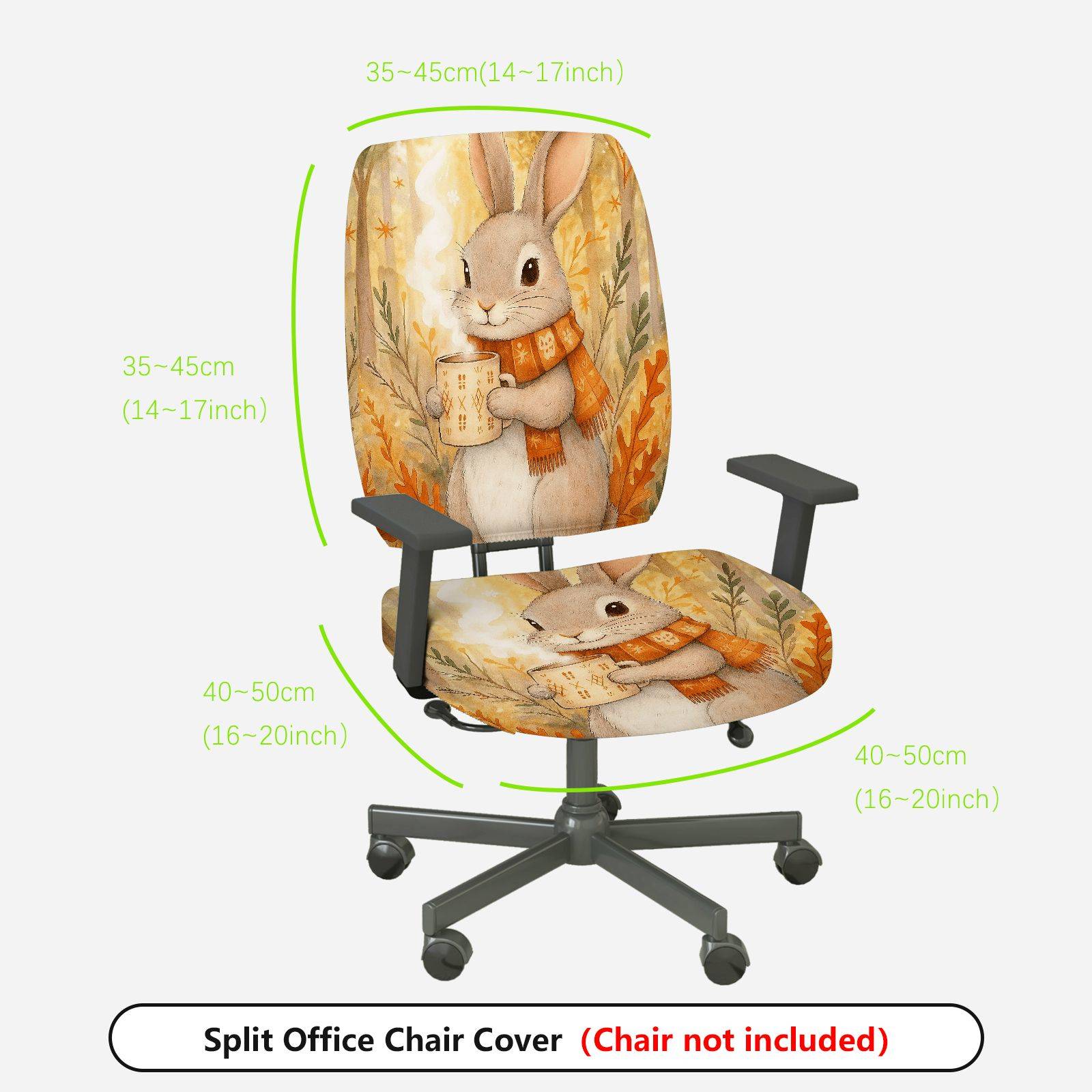 2-Piece Autumn Animal Cute Bunny Warm Coffee  Computer Chair Cover Set, Seat and Backrest