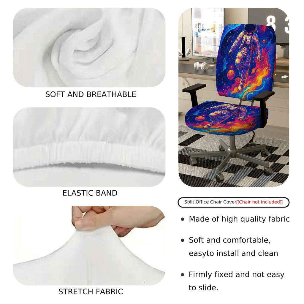 2-Piece Astronaut Galaxy Space Colorful Planet  Computer Chair Cover Set, Seat and Backrest