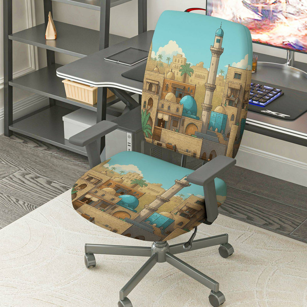2-Piece Arabian mosque tower scenic pattern  Computer Chair Cover Set, Seat and Backrest