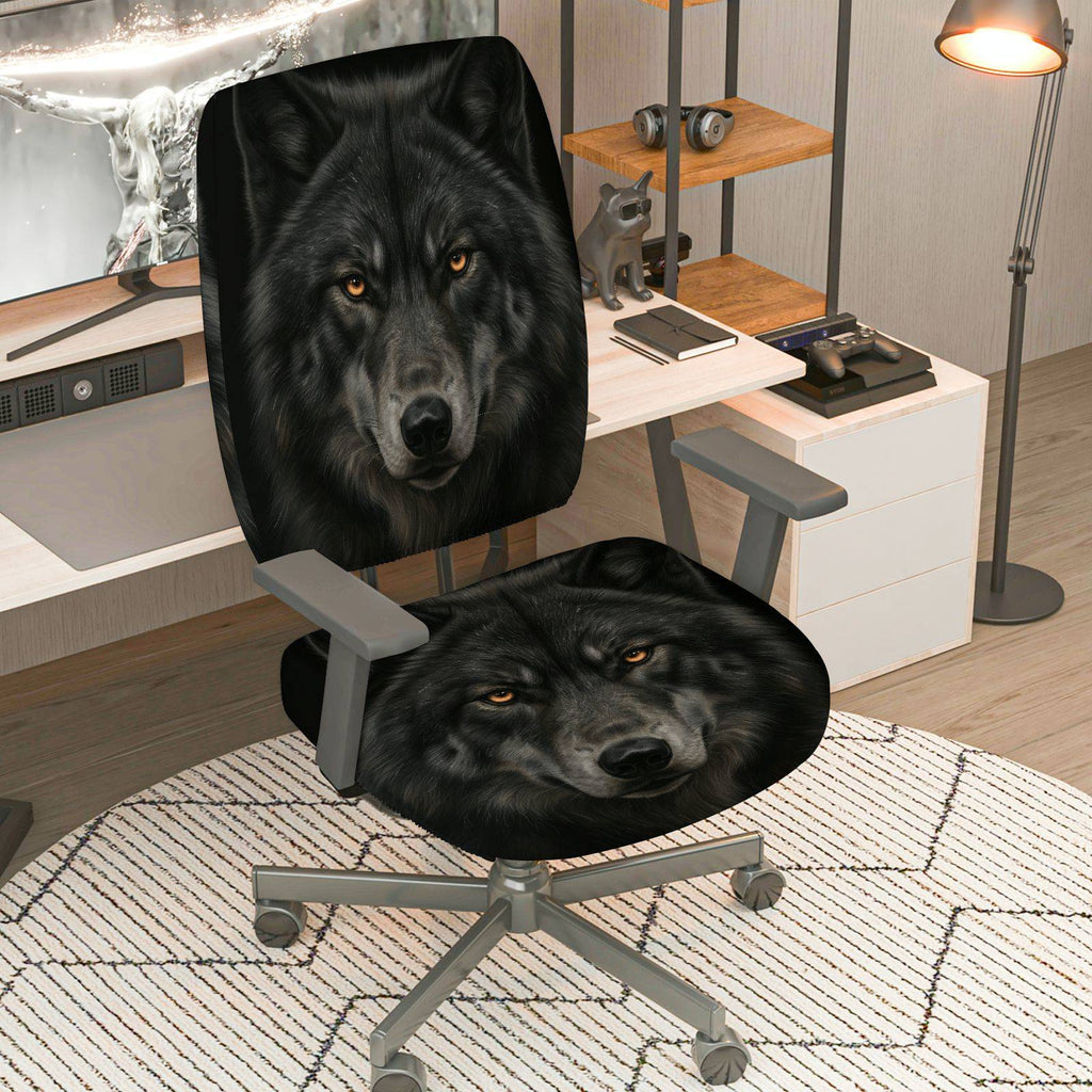 2-Piece Wolf Animal Print Halloween Decorative  Computer Chair Cover Set, Seat and Backrest