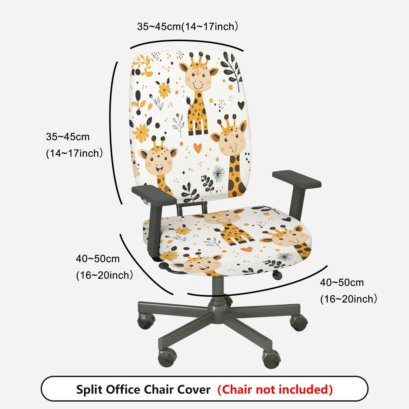 2-Piece Cute Animal Giraffe Floral Heart  Computer Chair Cover Set, Seat and Backrest