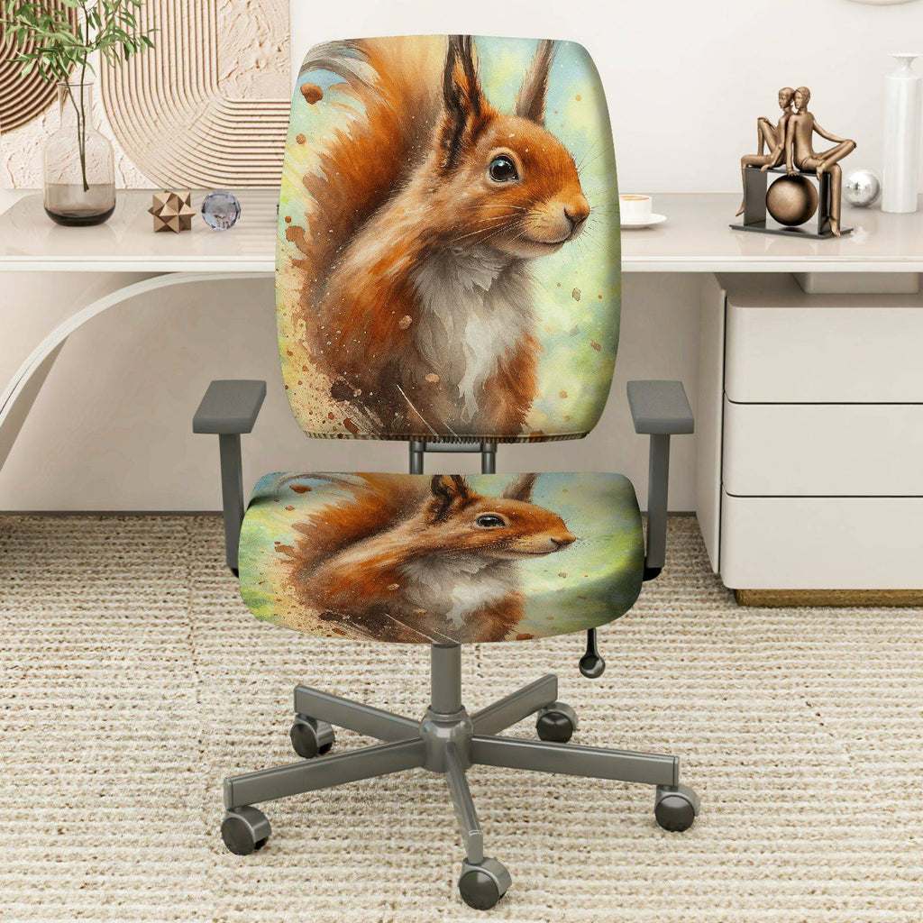2-Piece Squirrel Animal Art Nature Wildlife Decorative  Computer Chair Cover Set, Seat and Backrest