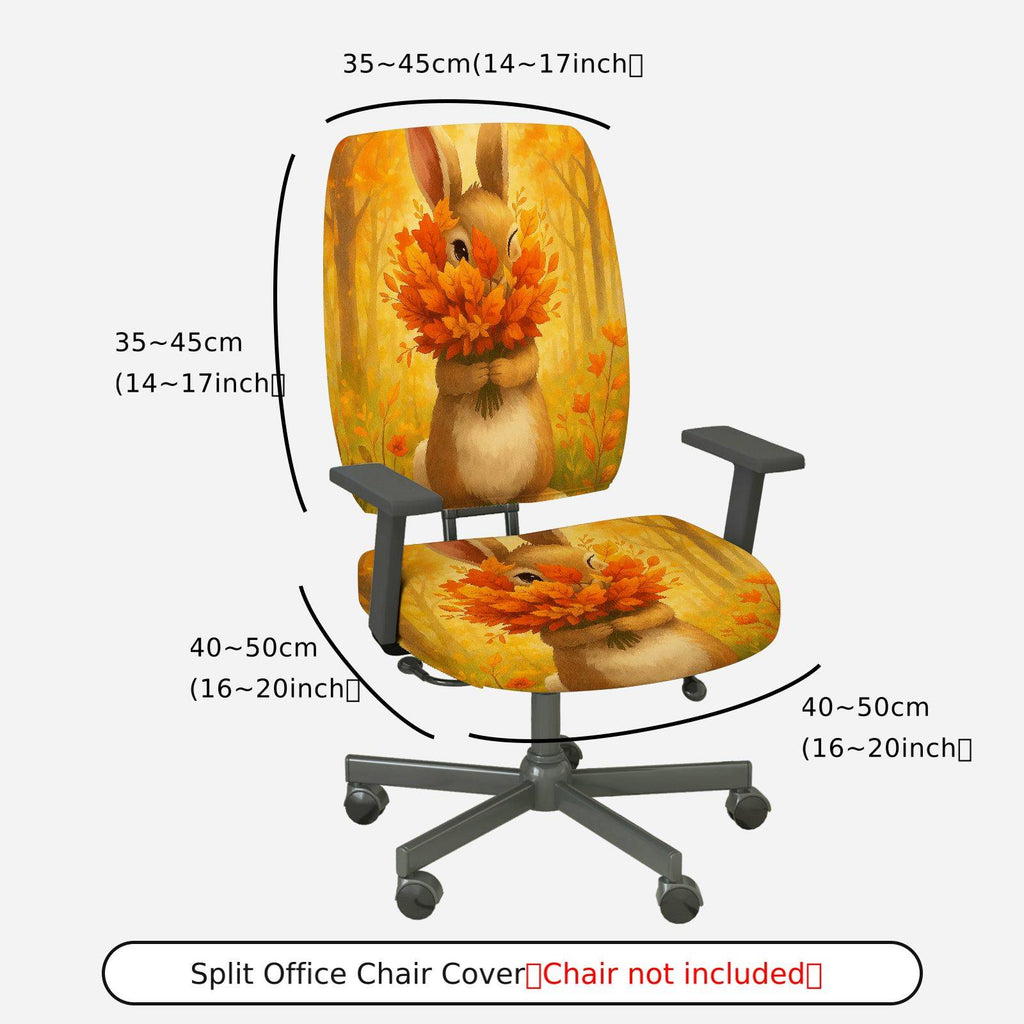 2-Piece Autumn Rabbit Leaves Forest Festival  Computer Chair Cover Set, Seat and Backrest
