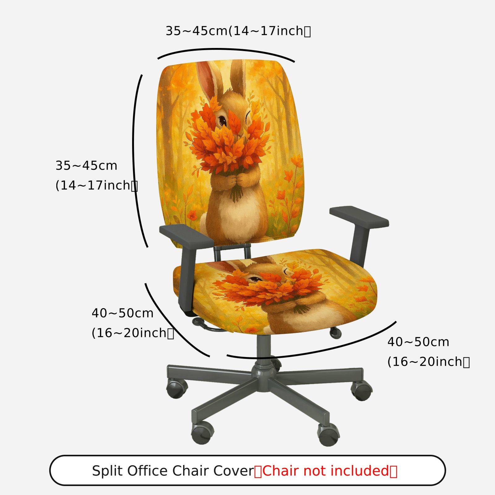 2-Piece Autumn Rabbit Leaves Forest Festival  Computer Chair Cover Set, Seat and Backrest