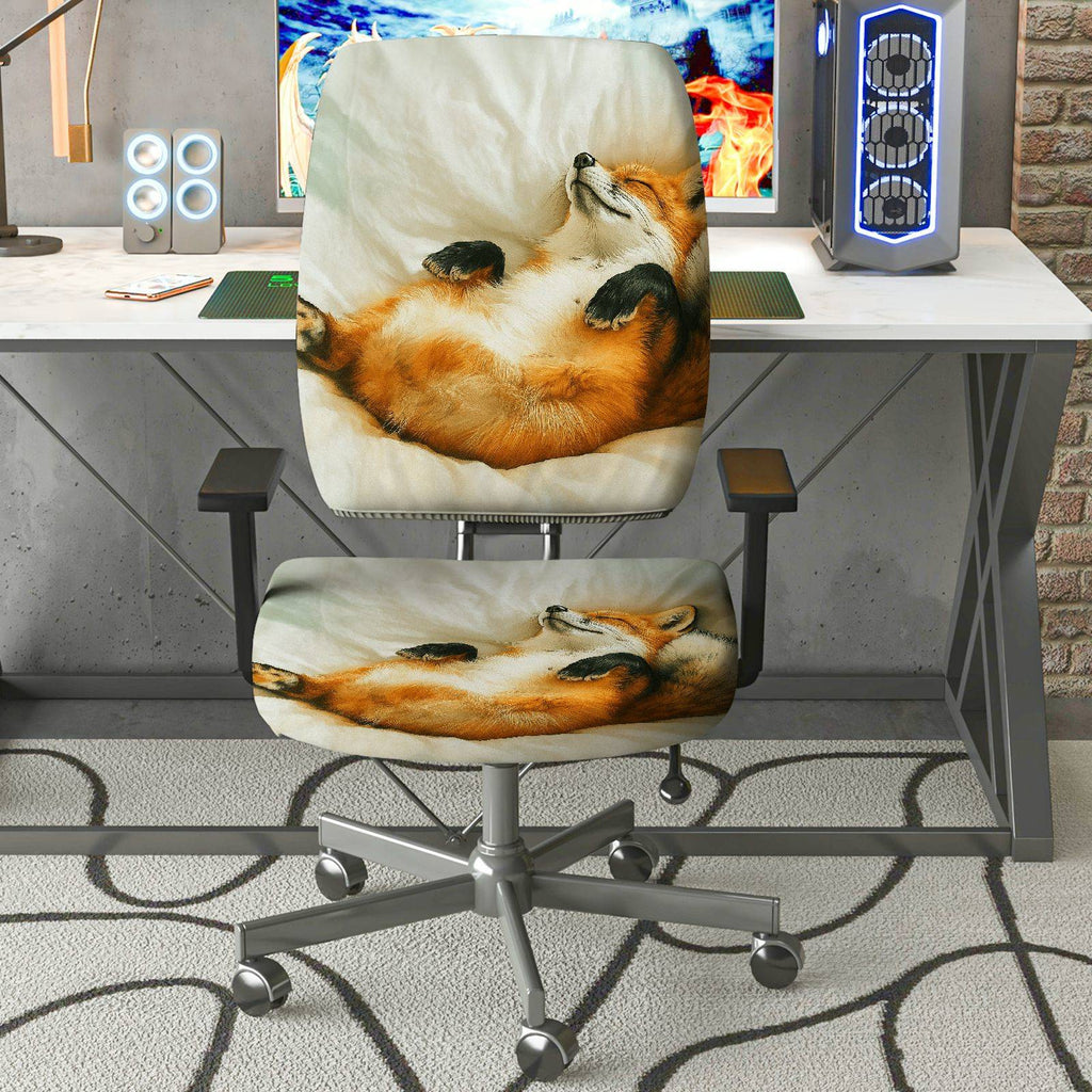 2-Piece Animal Fox Relaxing Cozy Printed  Computer Chair Cover Set, Seat and Backrest