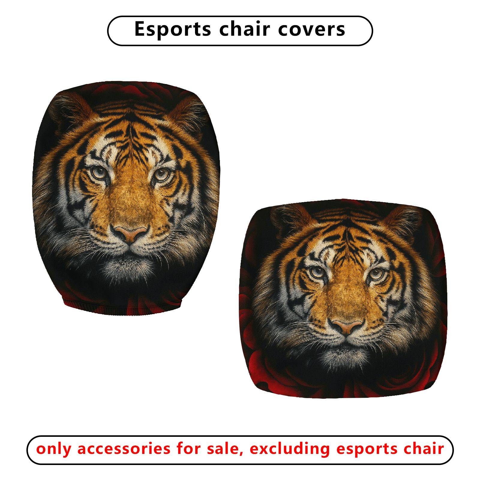 2-Piece Animal Wildlife Art Tiger Print  Computer Chair Cover Set, Seat and Backrest
