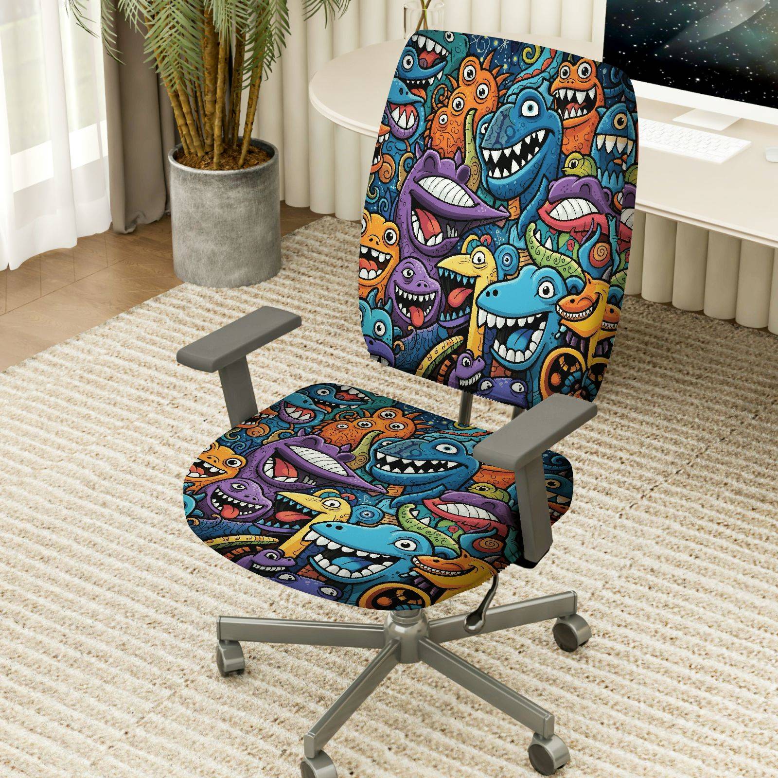 2-Piece Animal Fun Colorful Vibrant Pattern  Computer Chair Cover Set, Seat and Backrest