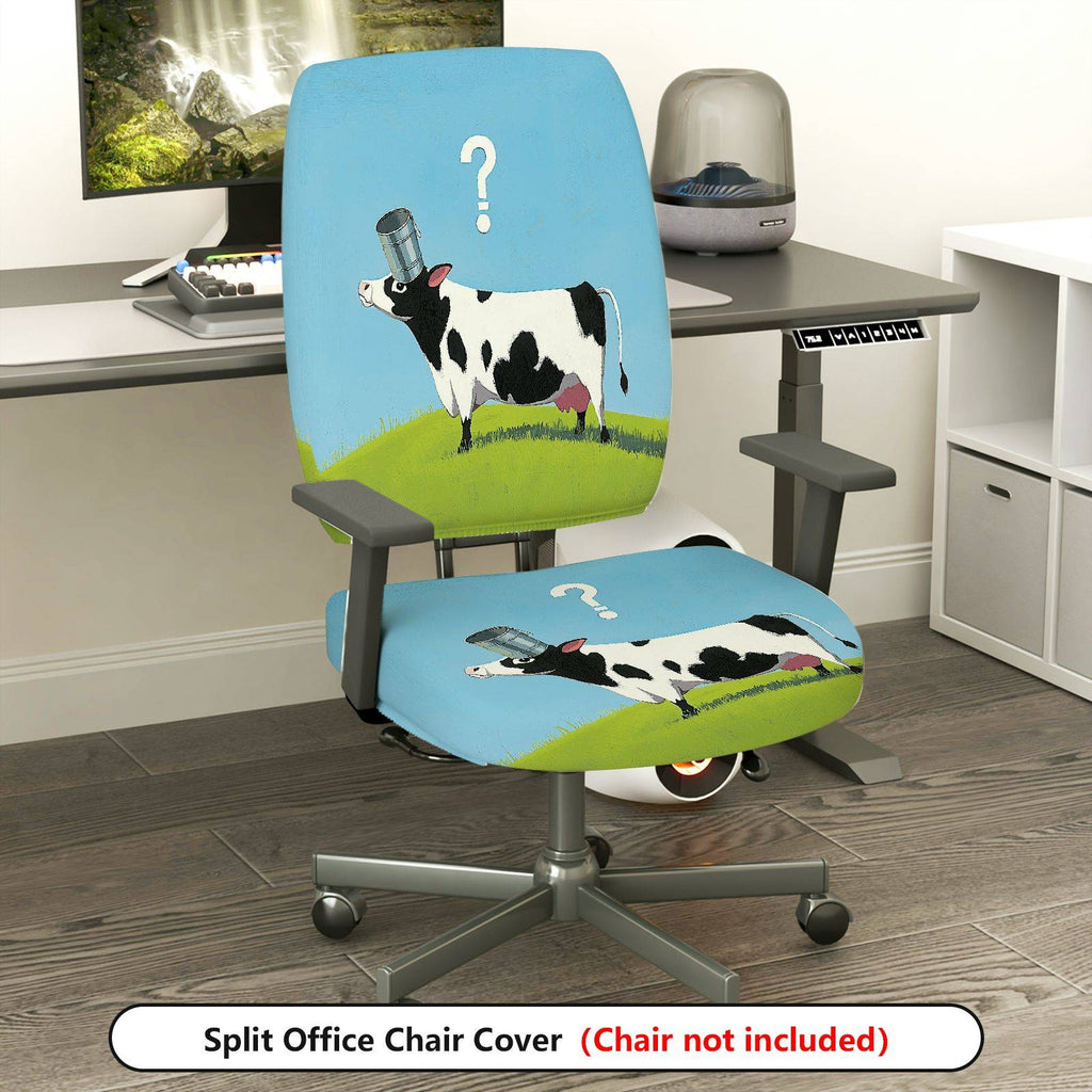 2-Piece Funny Cow Design Printed Animal  Computer Chair Cover Set, Seat and Backrest