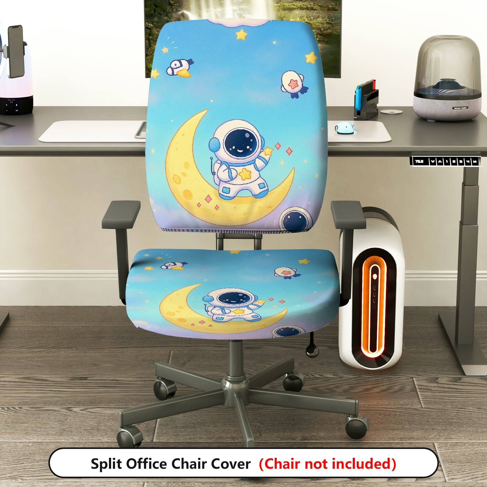 2-Piece Astronaut Moon Star Sky Space  Computer Chair Cover Set, Seat and Backrest