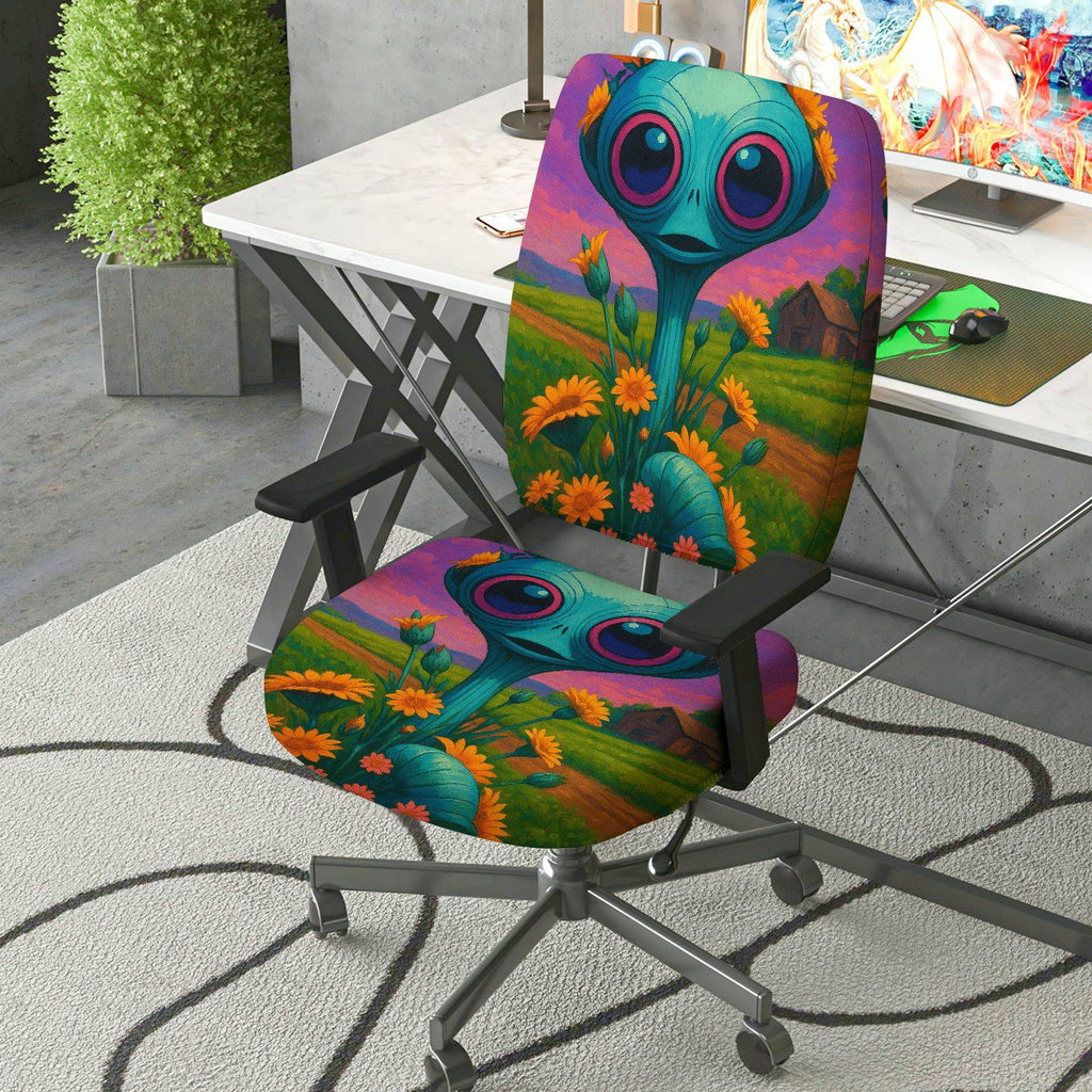 2-Piece Alien Floral Fantasy Art Colorful  Computer Chair Cover Set, Seat and Backrest