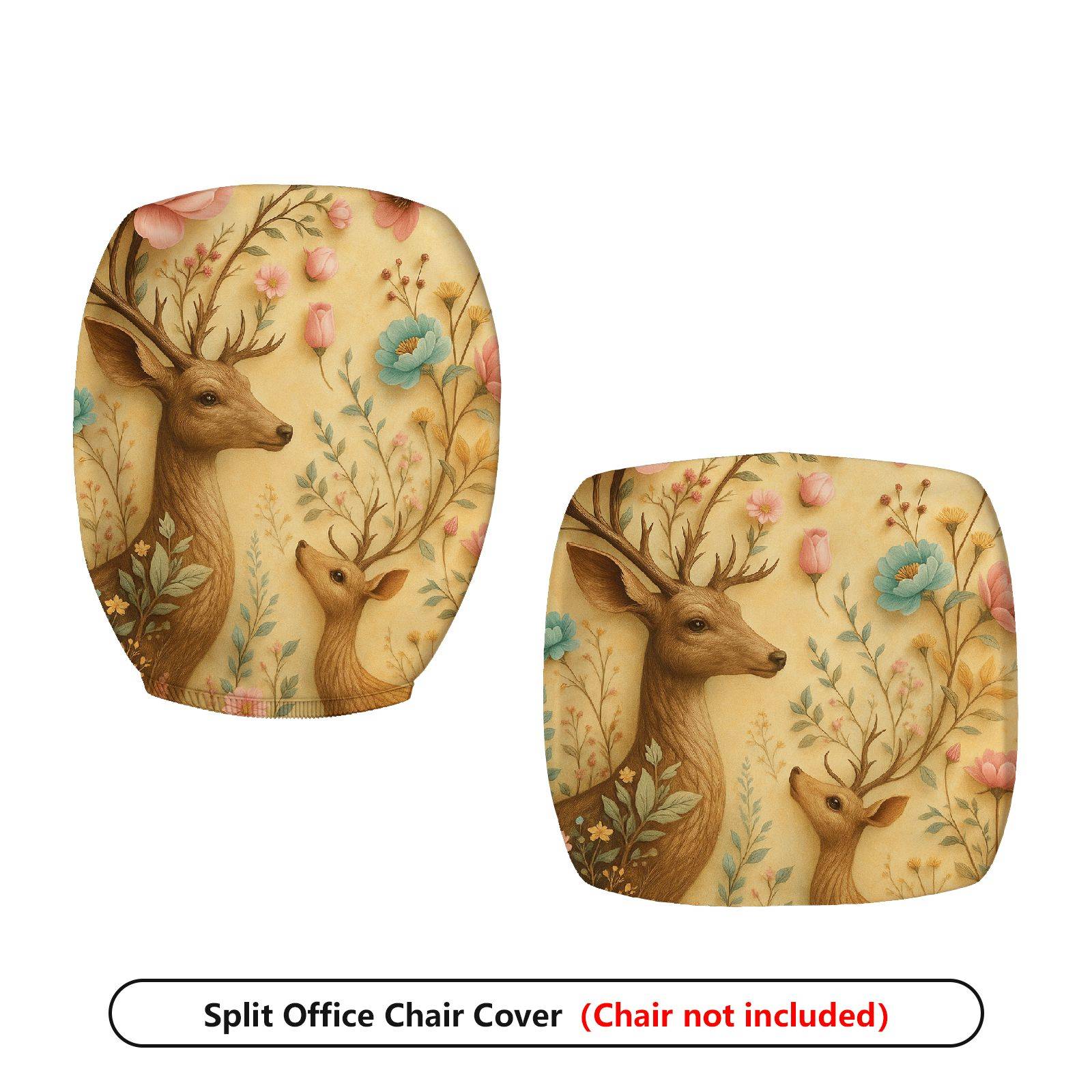 2-Piece Animal Floral Pattern Nature Deer Colorful  Computer Chair Cover Set, Seat and Backrest