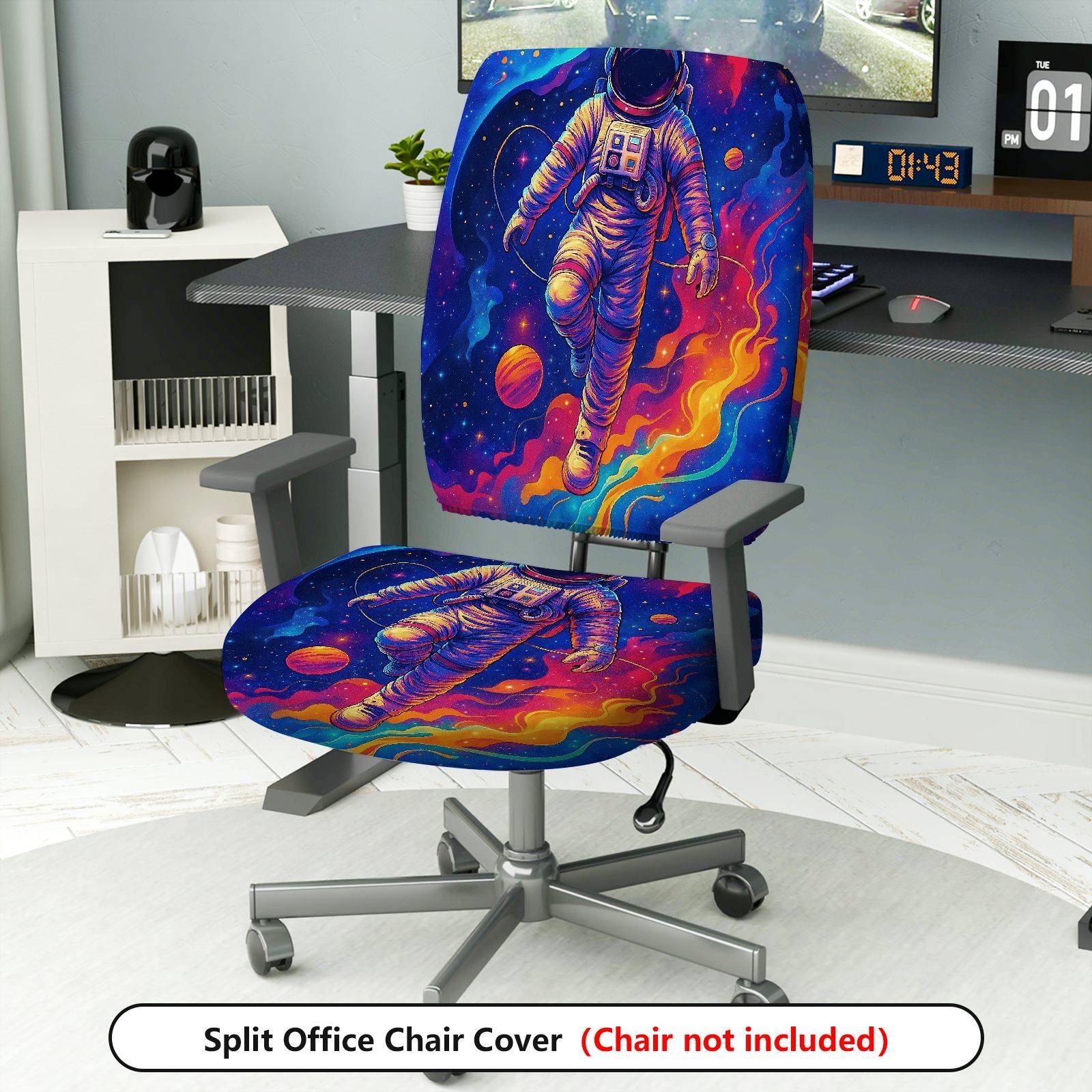 2-Piece Astronaut Galaxy Space Colorful Planet  Computer Chair Cover Set, Seat and Backrest