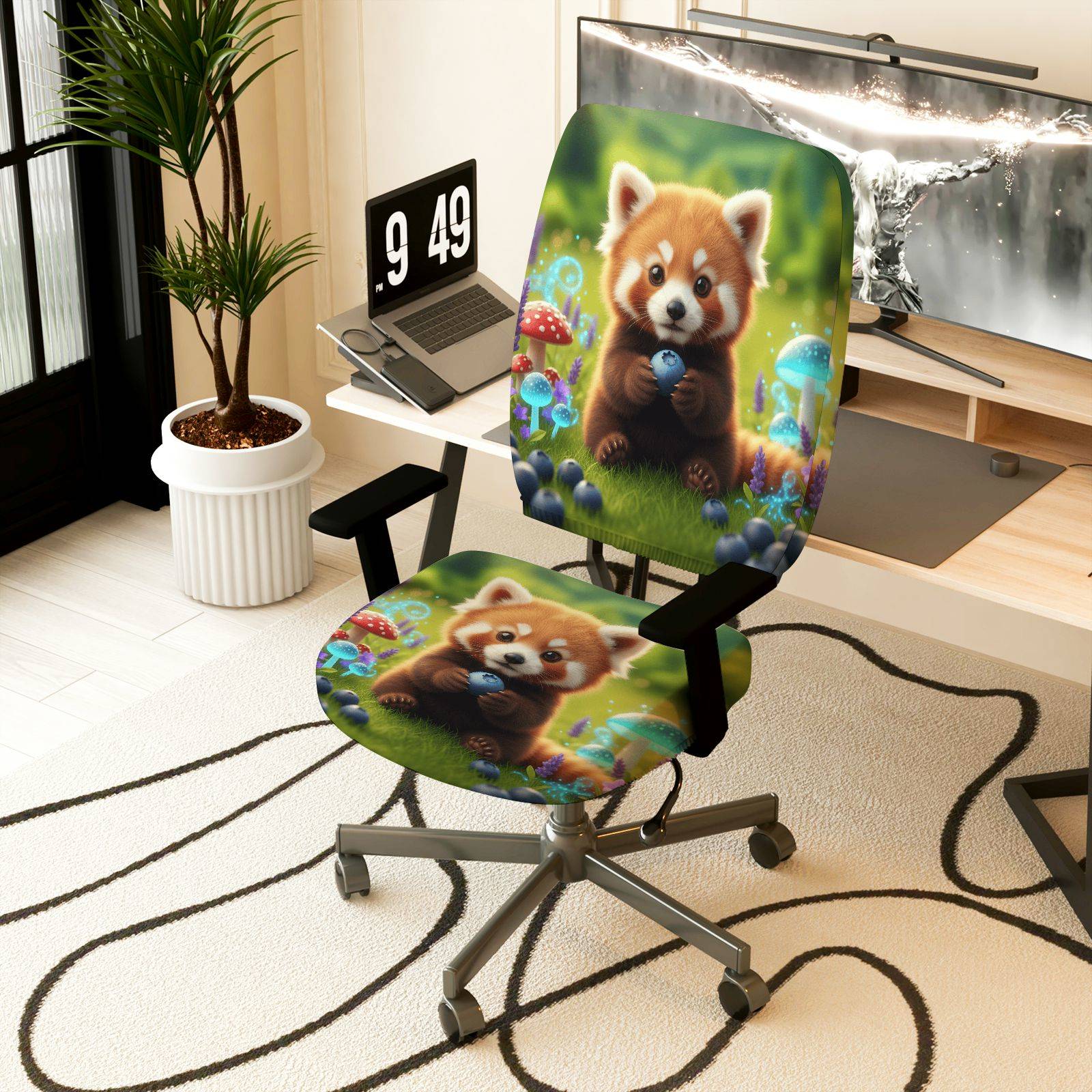 2-Piece Animal Cute Red Panda Mushroom  Computer Chair Cover Set, Seat and Backrest