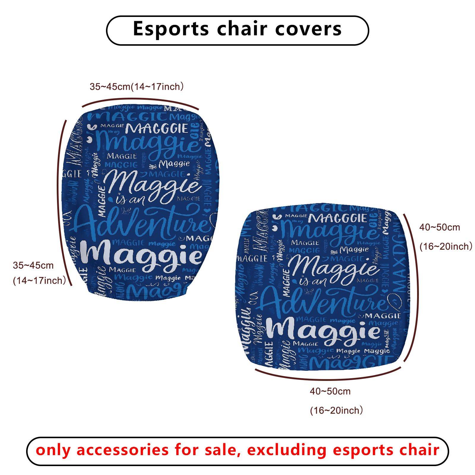 2-Piece Adventure Maggie Blue Letter Pattern  Computer Chair Cover Set, Seat and Backrest