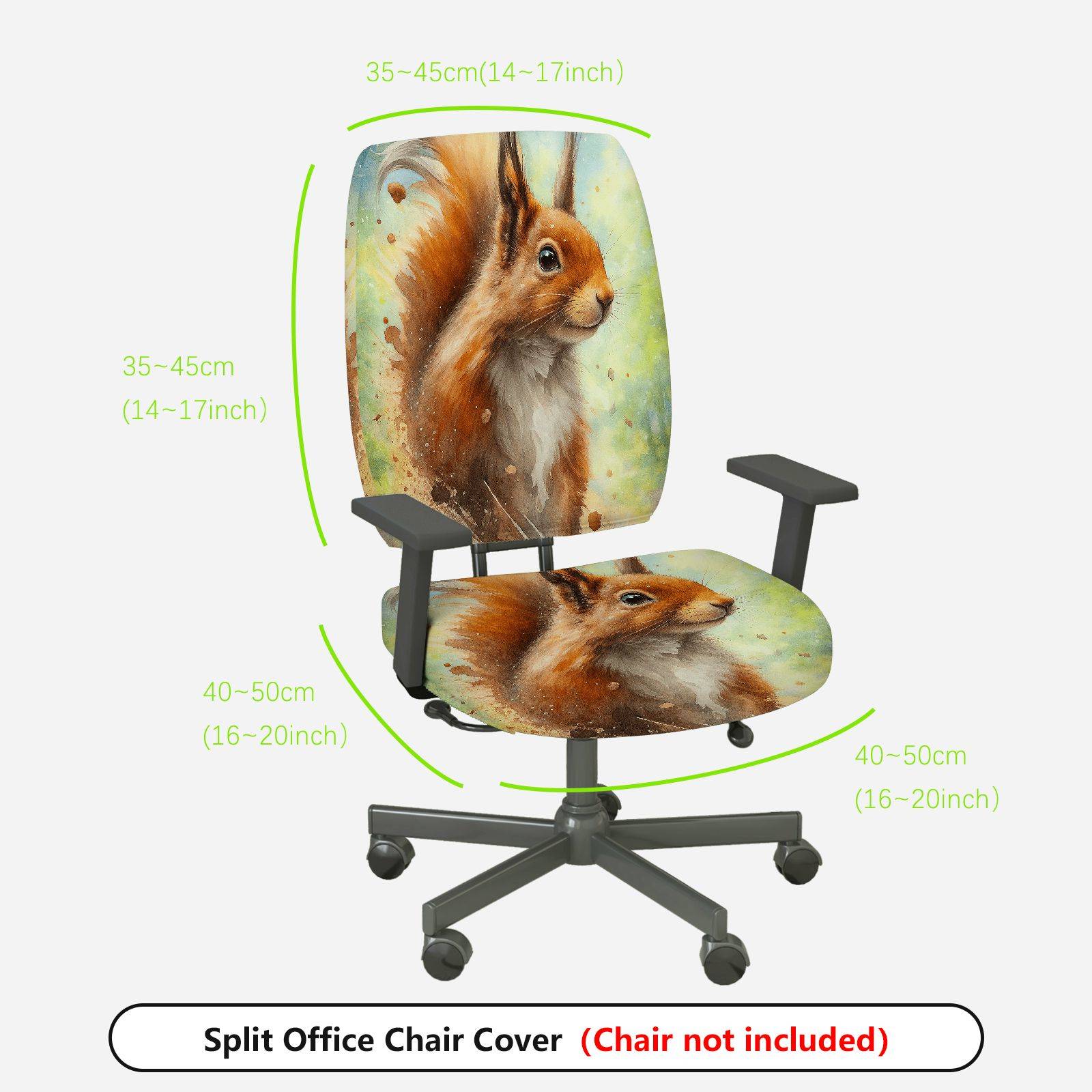 2-Piece Squirrel Animal Art Nature Wildlife Decorative  Computer Chair Cover Set, Seat and Backrest