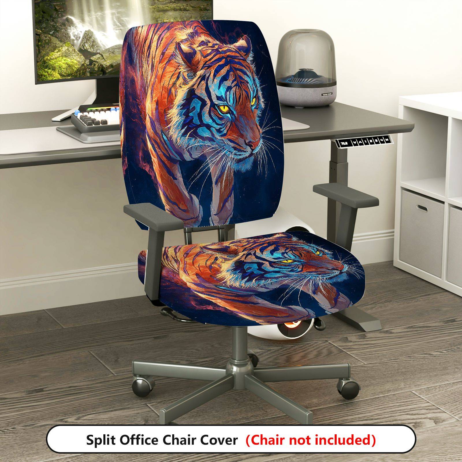 2-Piece Artistic Tiger Animal Pattern Vibrant Stylish Decorative  Computer Chair Cover Set, Seat and Backrest