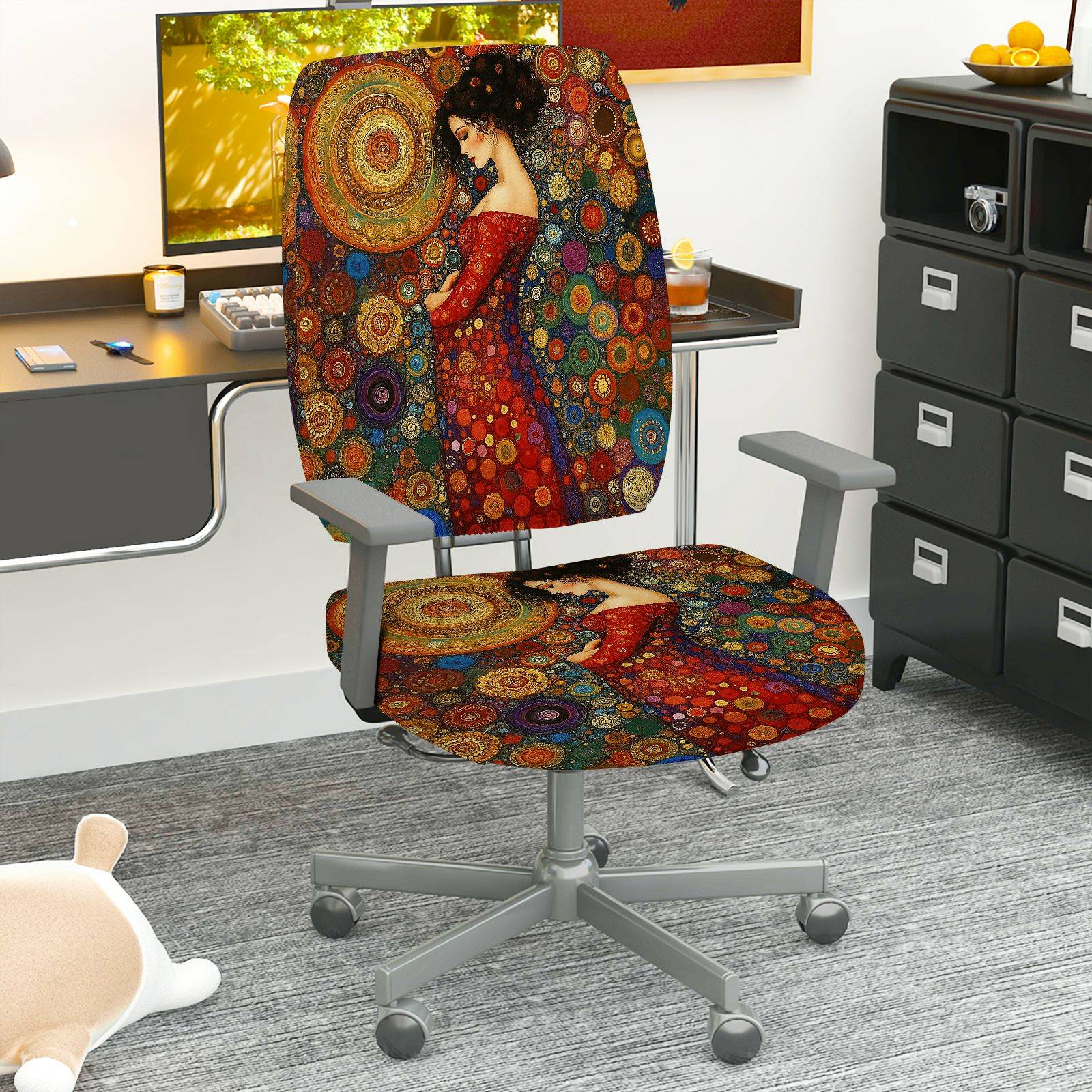 2-Piece Artistic Abstract Colorful Lady Pattern  Computer Chair Cover Set, Seat and Backrest