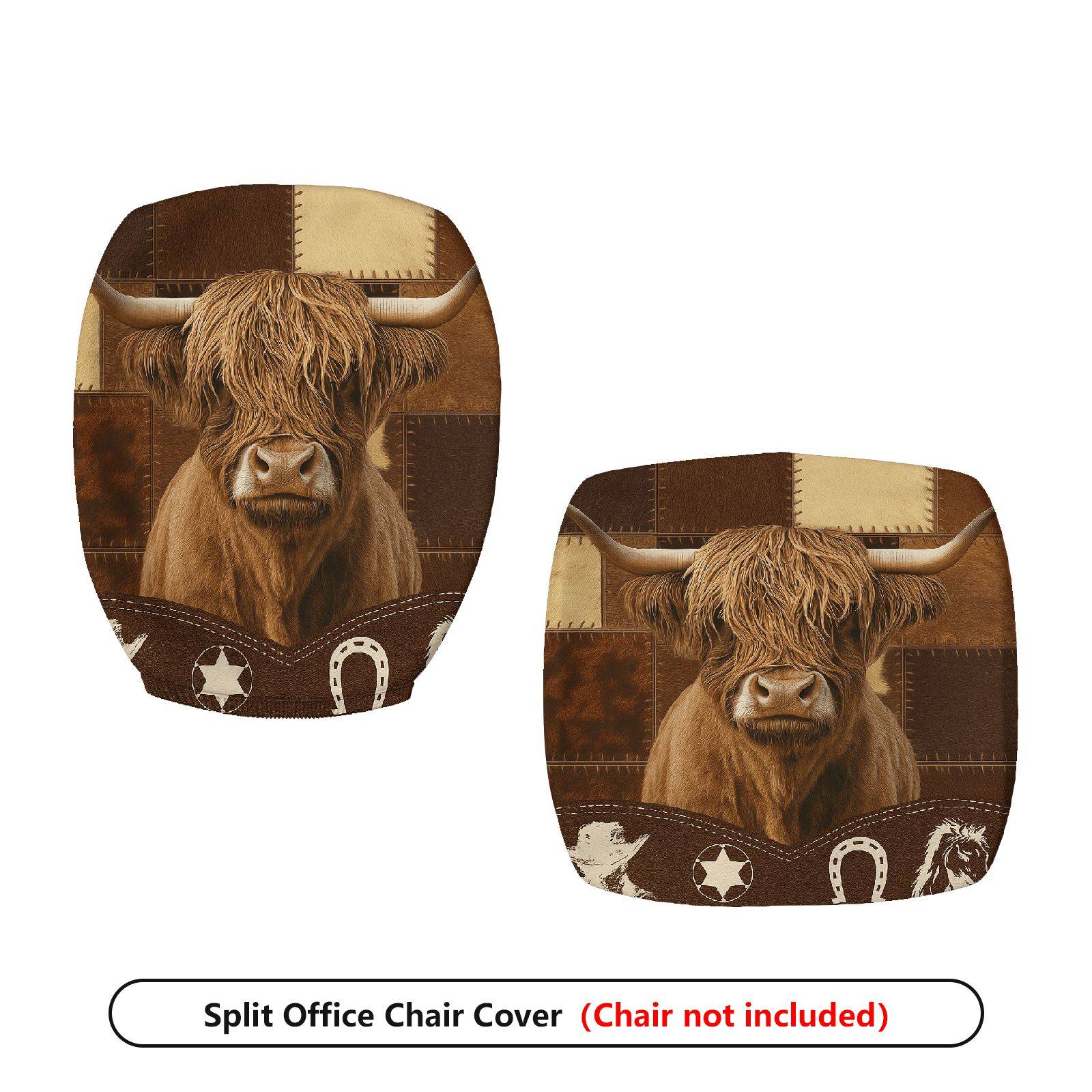 2-Piece Cow Western Farm Rustic Animal Country  Computer Chair Cover Set, Seat and Backrest