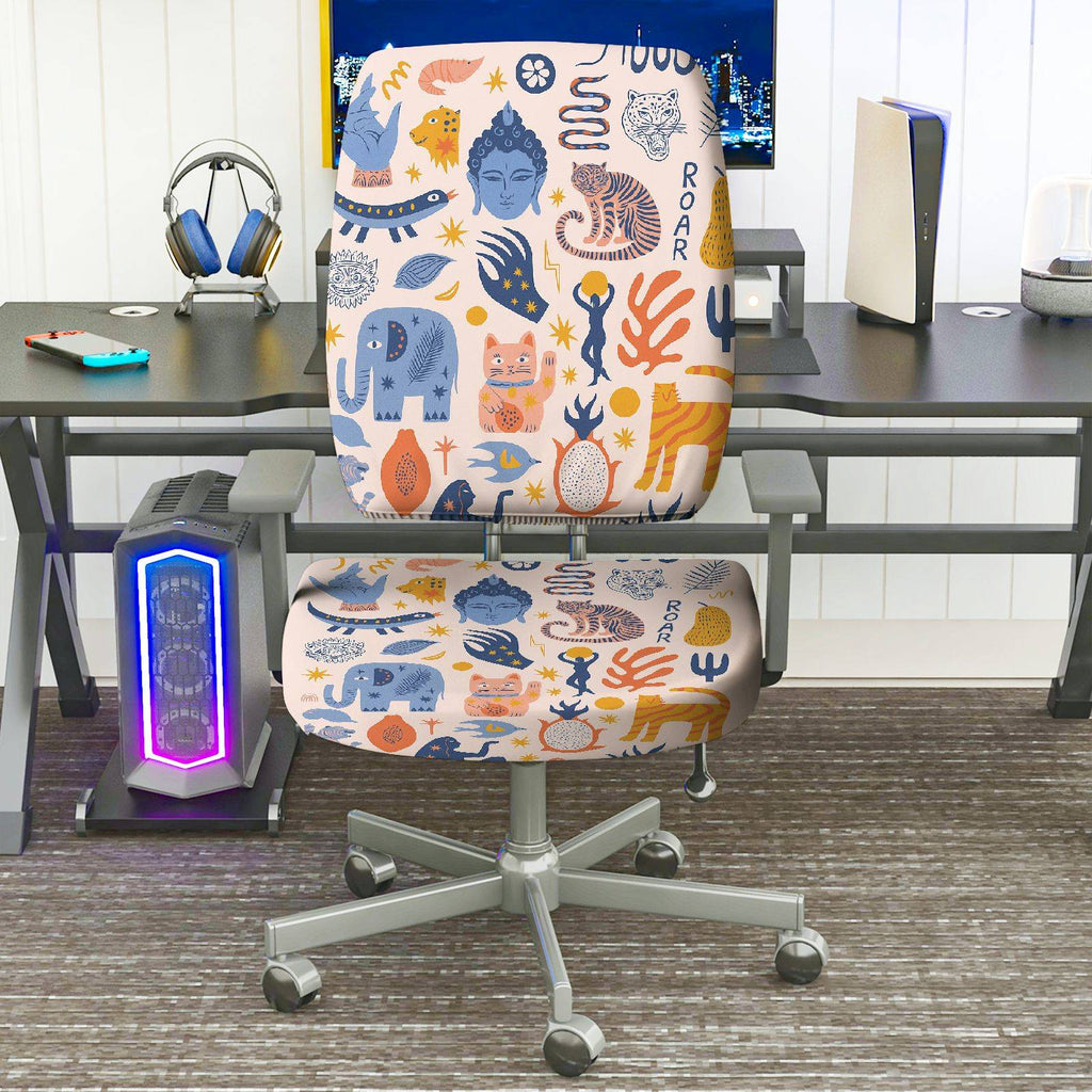 2-Piece Animal Printed Decorative Cute Fun  Computer Chair Cover Set, Seat and Backrest