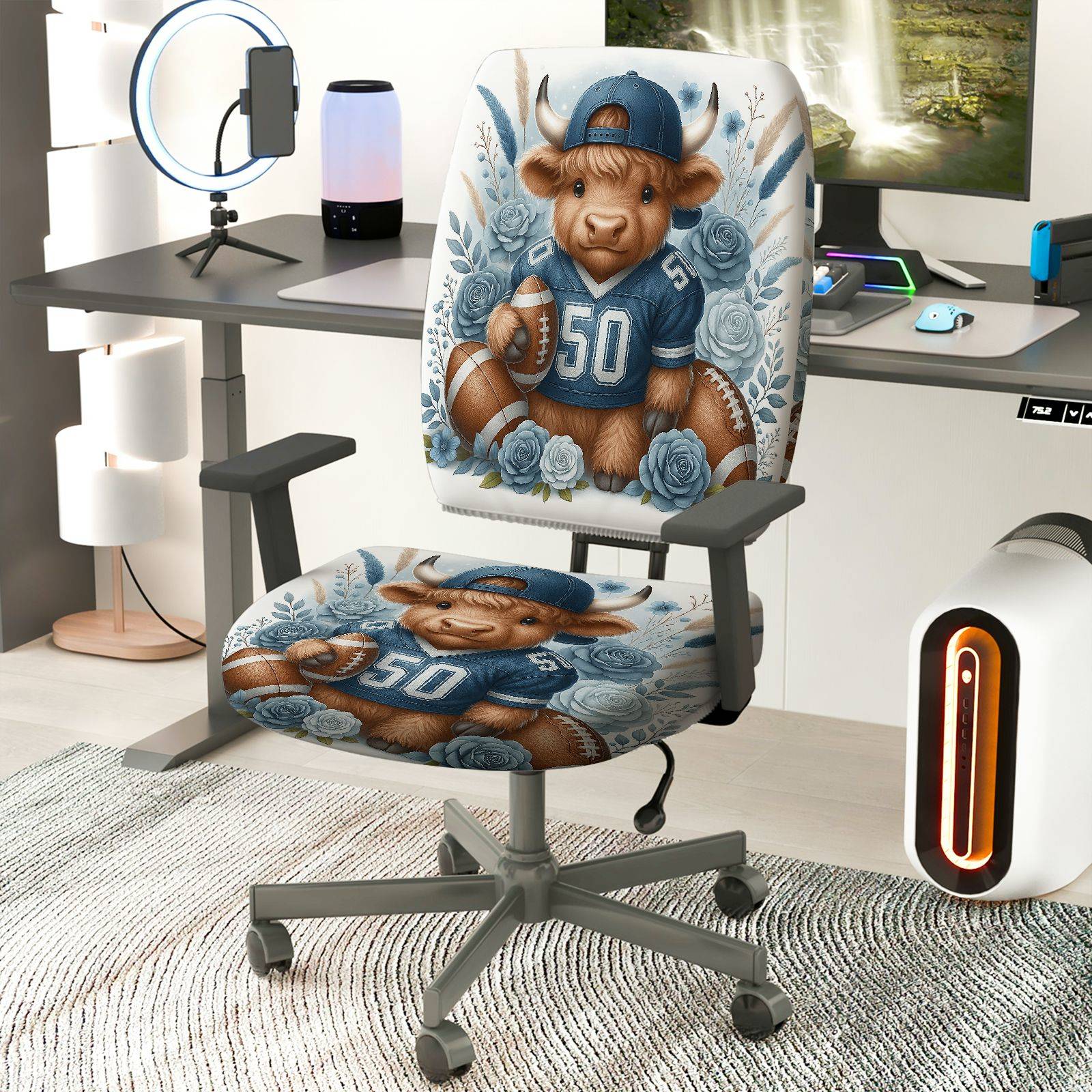 2-Piece Football Buffalo Flowers Sports Animal  Computer Chair Cover Set, Seat and Backrest