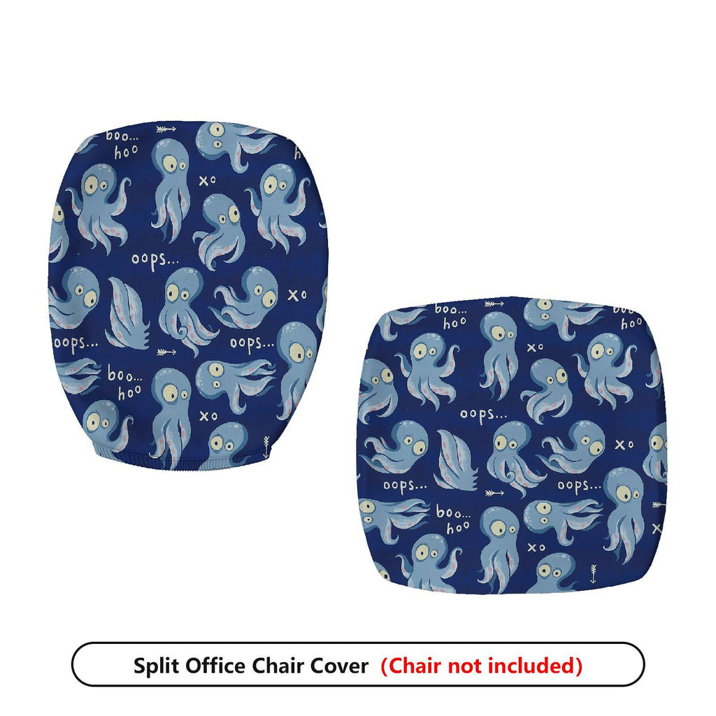 2-Piece Cute Funny Octopus Blue Animal  Computer Chair Cover Set, Seat and Backrest
