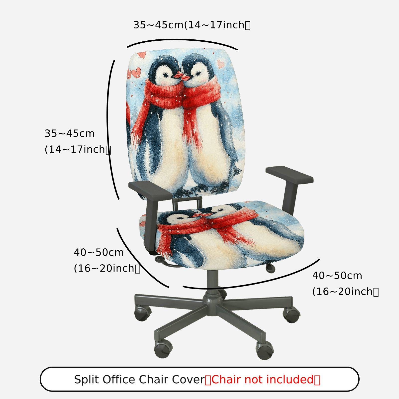 2-Piece Animal Winter Love Penguin Snow  Computer Chair Cover Set, Seat and Backrest