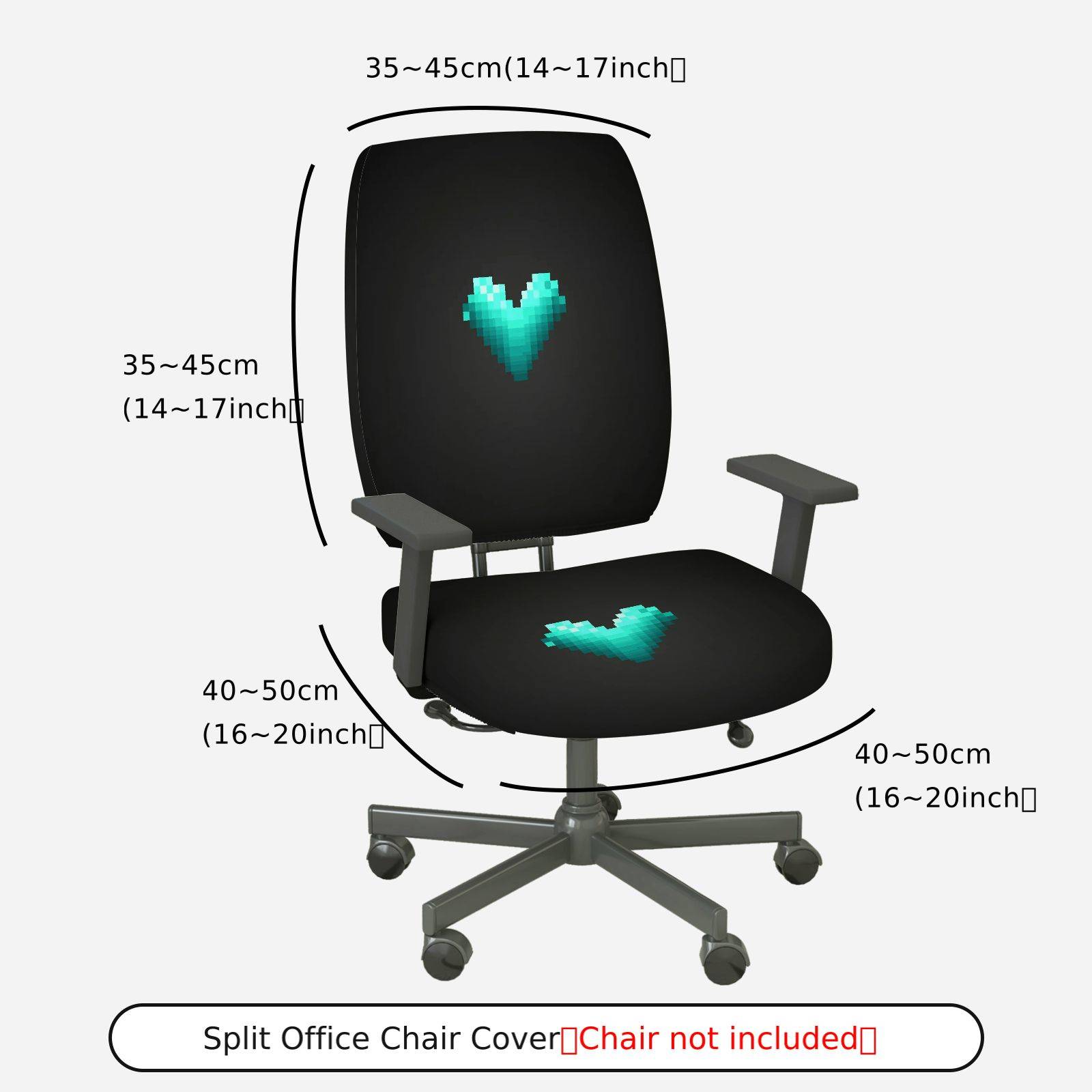 2-Piece Geometric Heart Pixel Art Gaming Valentine  Computer Chair Cover Set, Seat and Backrest