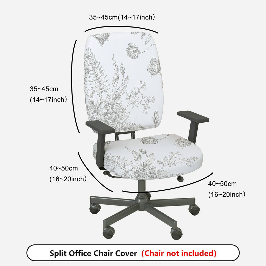 2-Piece Floral Pattern Botanical Design Nature Inspired White  Computer Chair Cover Set, Seat and Backrest