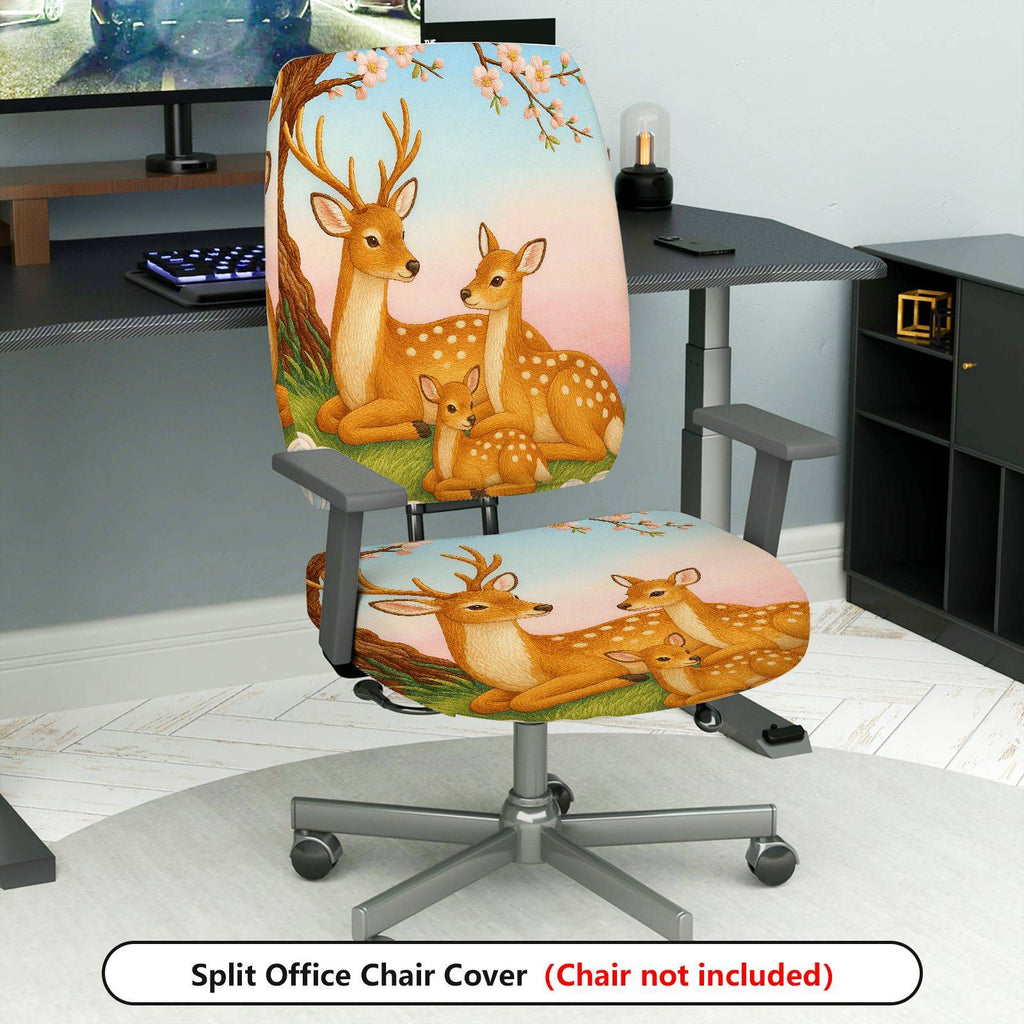 2-Piece Animal Deer Floral Pastoral Spring Festival  Computer Chair Cover Set, Seat and Backrest