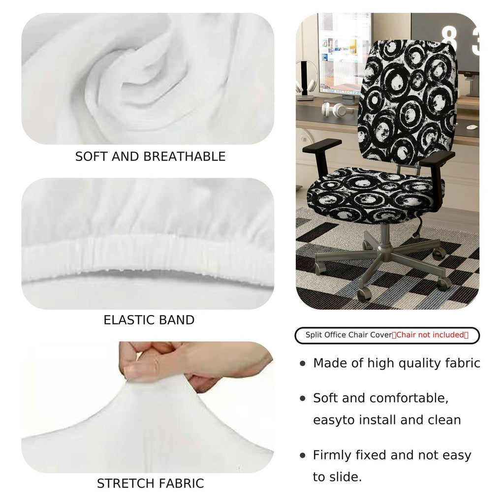 2-Piece Abstract Art Black White Circles  Computer Chair Cover Set, Seat and Backrest