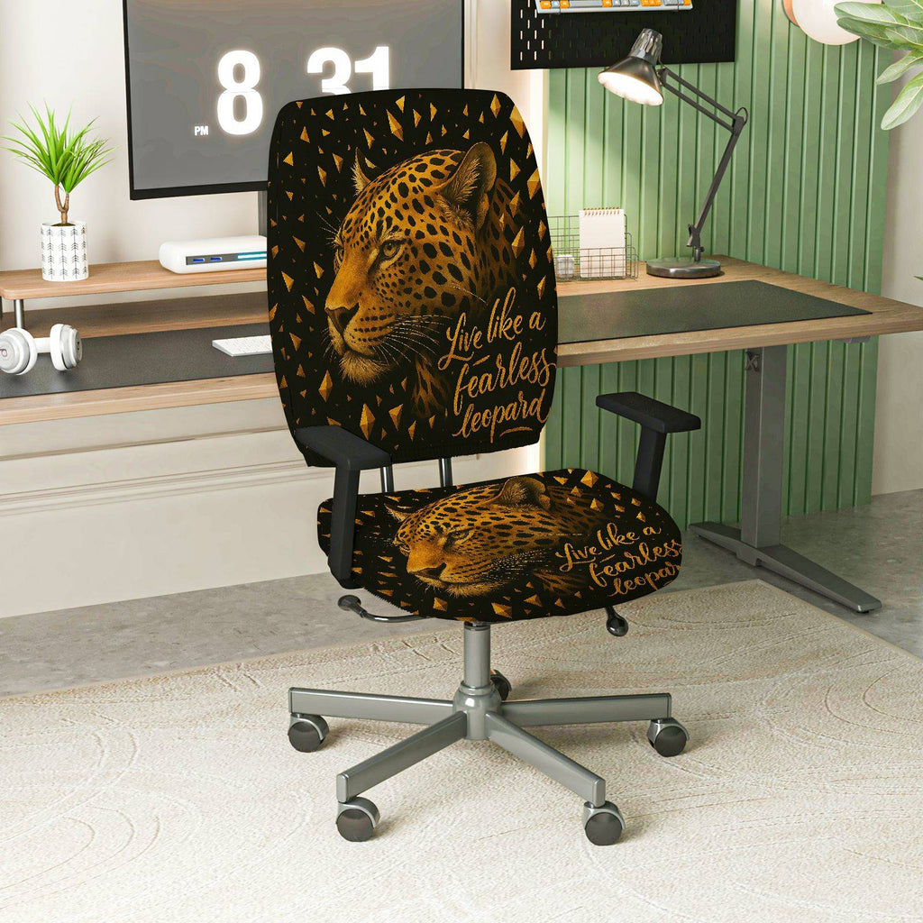 2-Piece Animal Jungle Wild Leopard Fearless Inspirational  Computer Chair Cover Set, Seat and Backrest