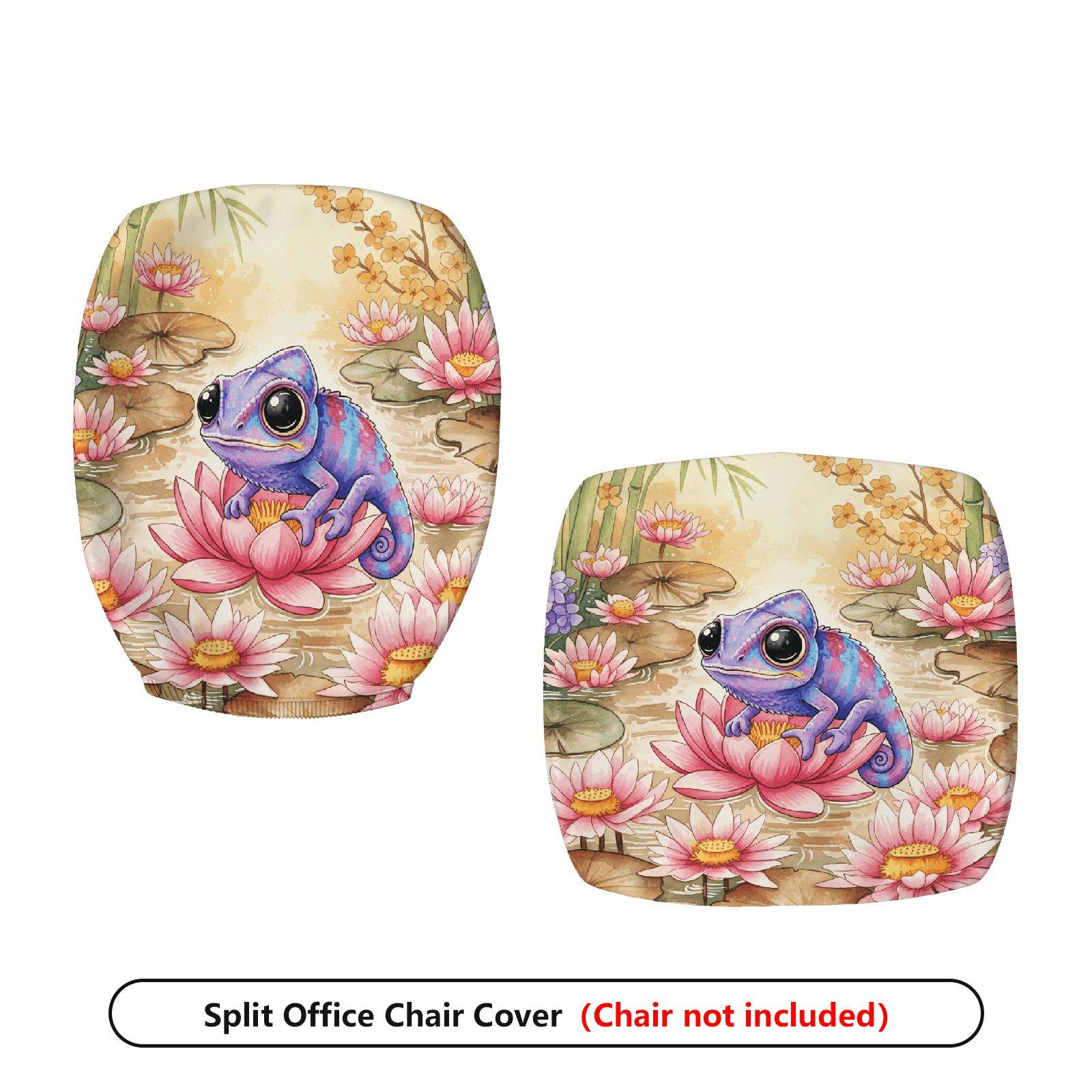 2-Piece Chameleon Lotus Flower Artistic Colorful Nature  Computer Chair Cover Set, Seat and Backrest
