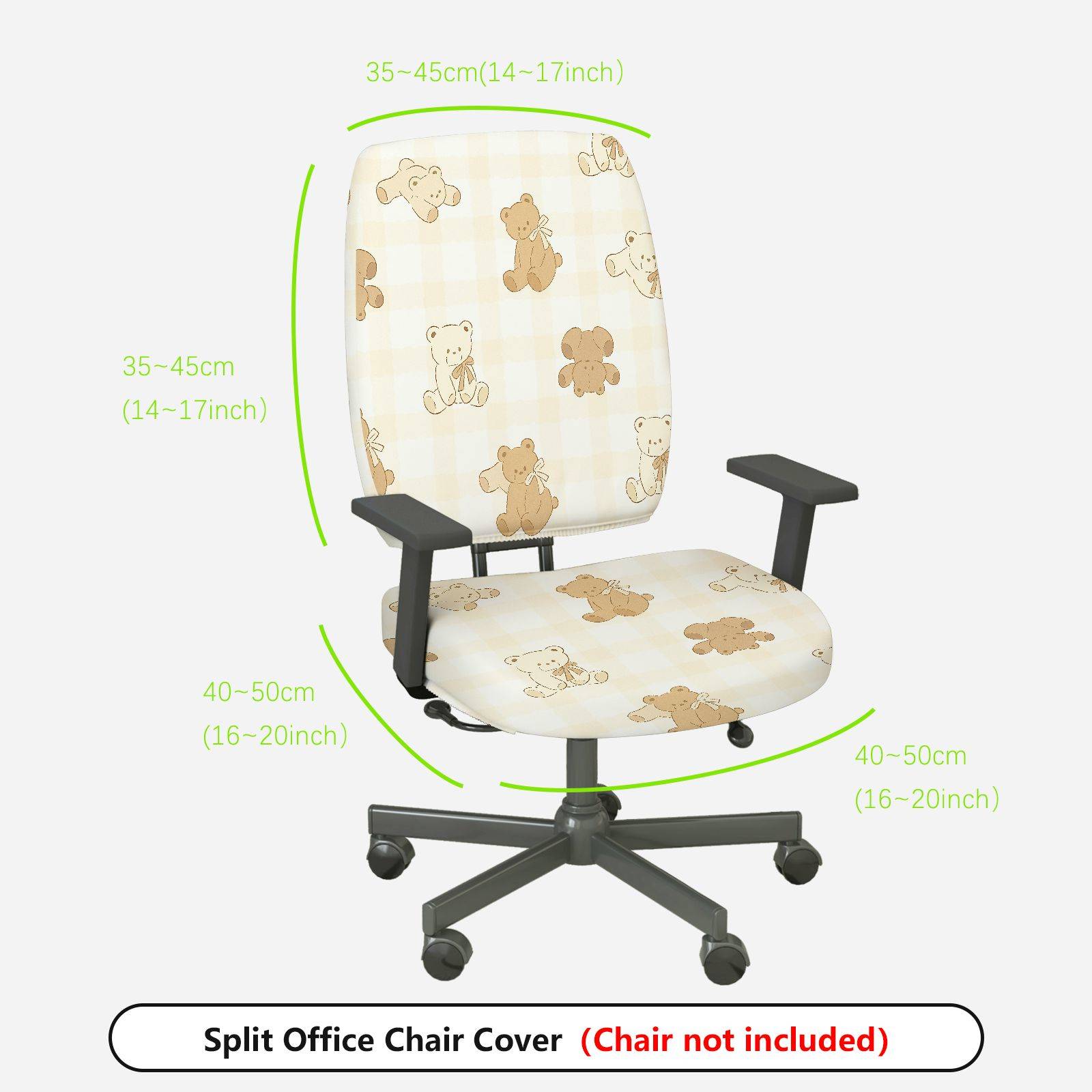 2-Piece Cute Bear Pattern Cozy Stylish Fun  Computer Chair Cover Set, Seat and Backrest