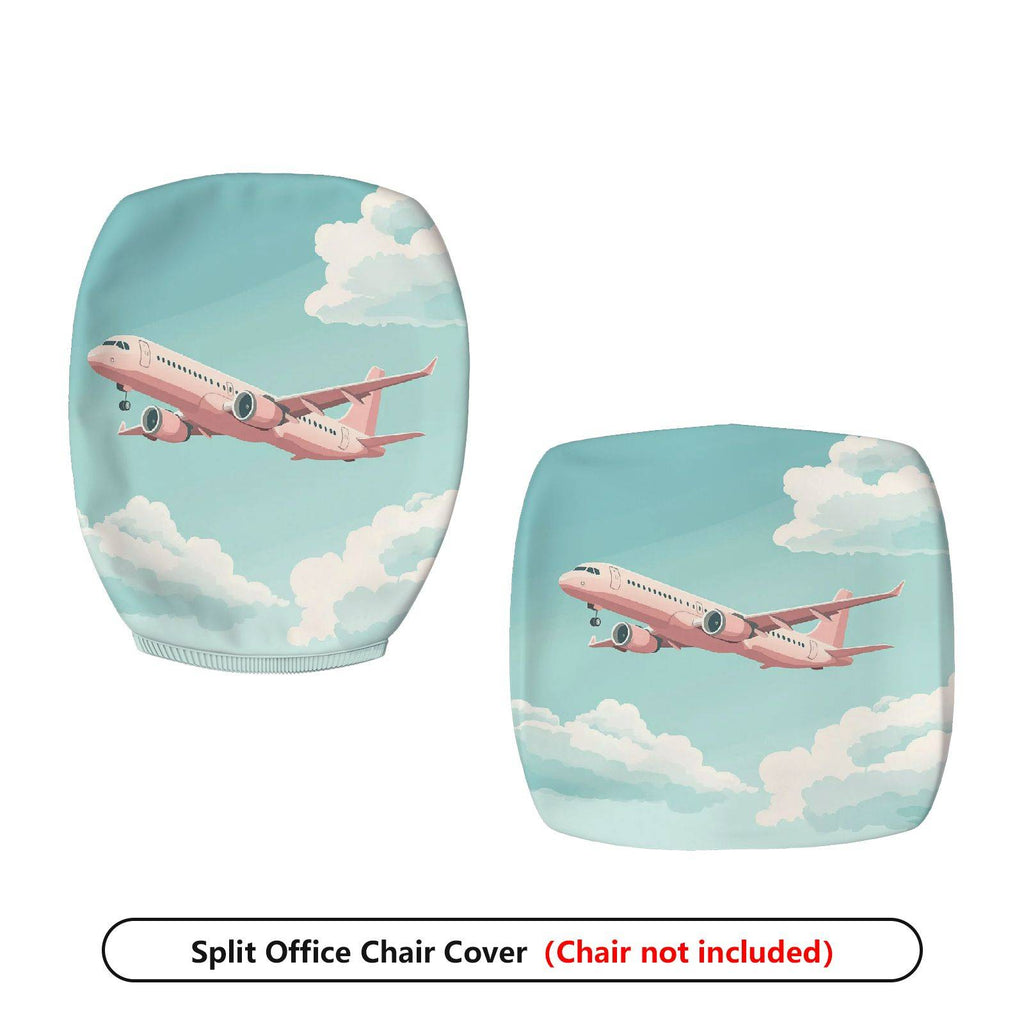 2-Piece Airplane Sky Clouds Travel Adventure  Computer Chair Cover Set, Seat and Backrest