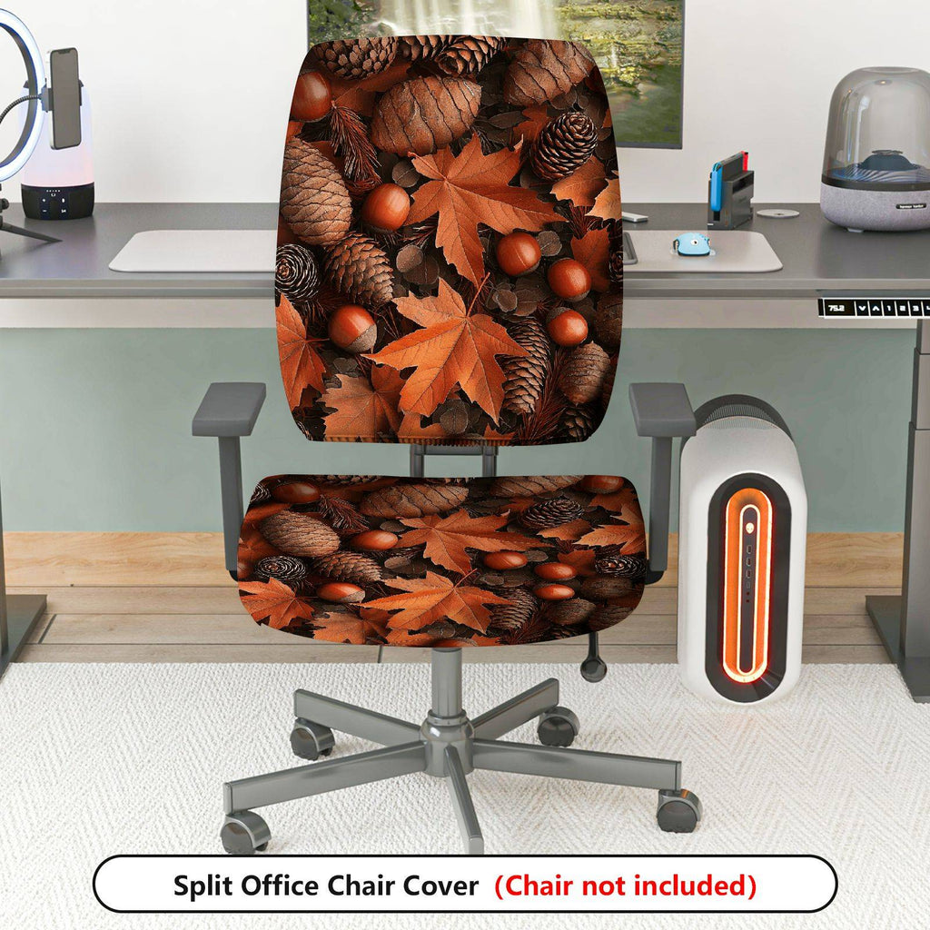 2-Piece Autumn Leaves Pinecones Acorns Seasonal Thanksgiving  Computer Chair Cover Set, Seat and Backrest