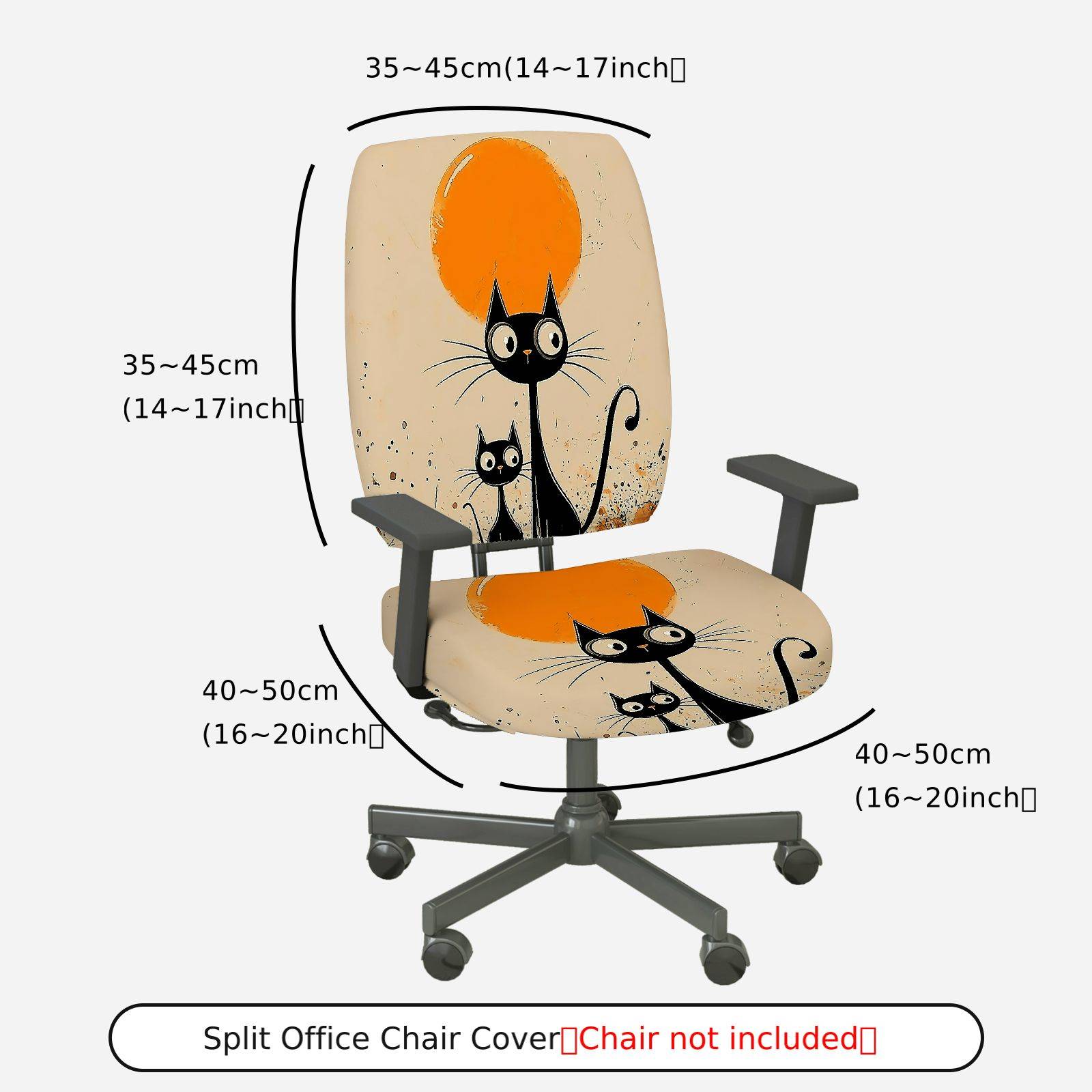 2-Piece Black Cat Moon Minimalist Art Fun Halloween  Computer Chair Cover Set, Seat and Backrest