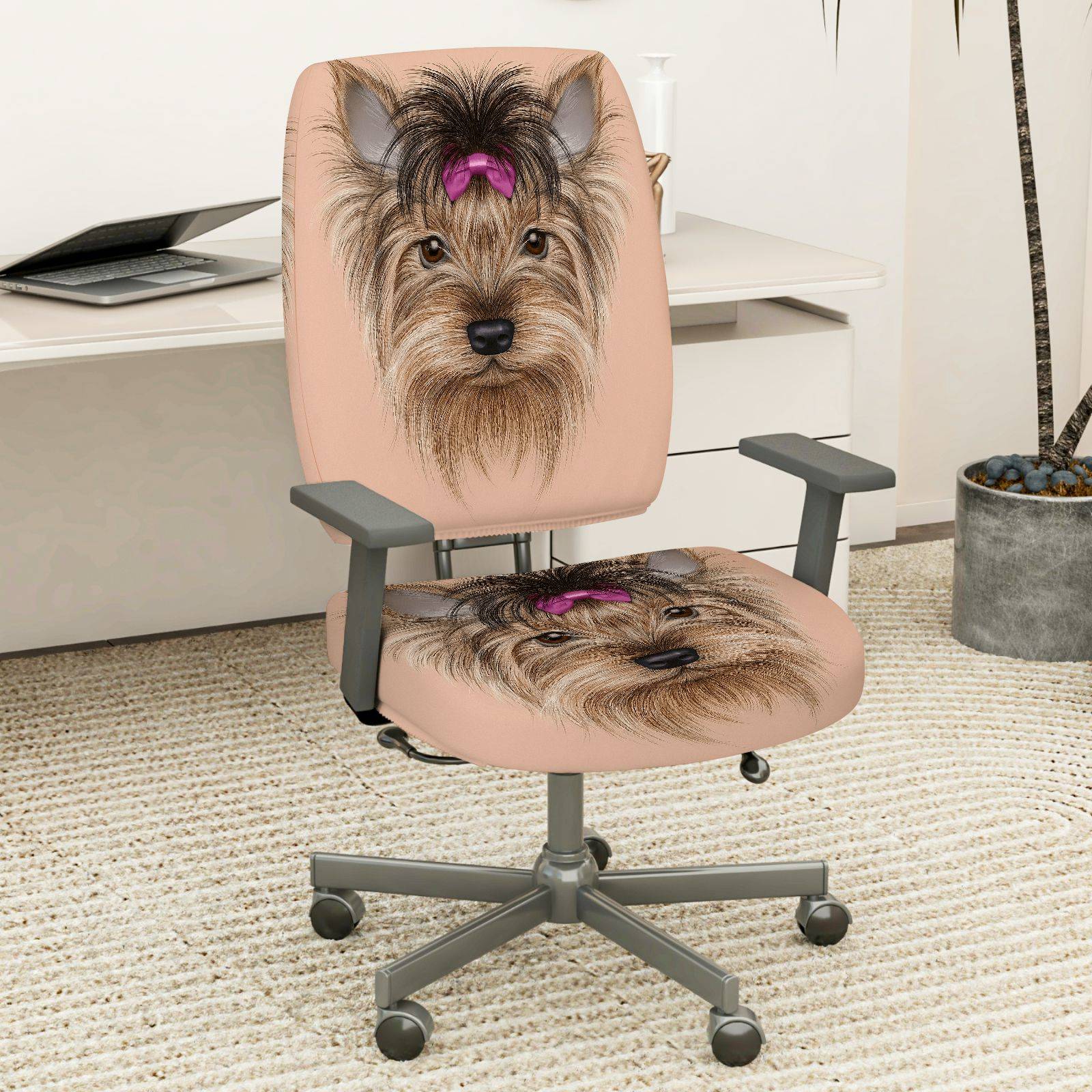 2-Piece Dog Puppy Pet Animal Cute  Computer Chair Cover Set, Seat and Backrest